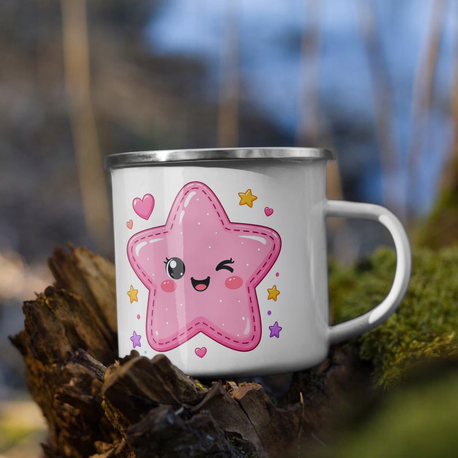 Zestaw Kubek Emaliowany Poduszka Z Nadrukiem Kawaii Gwiazdka Prezent