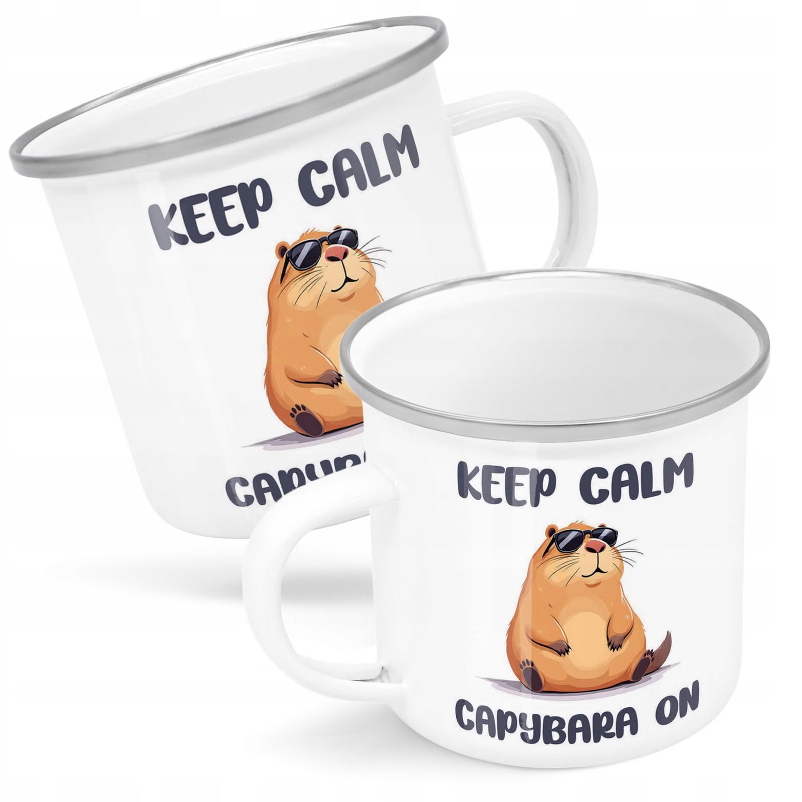Kubek Emaliowany Kapibara Capybara Zwierzak z Nadrukiem Biały Metalowy