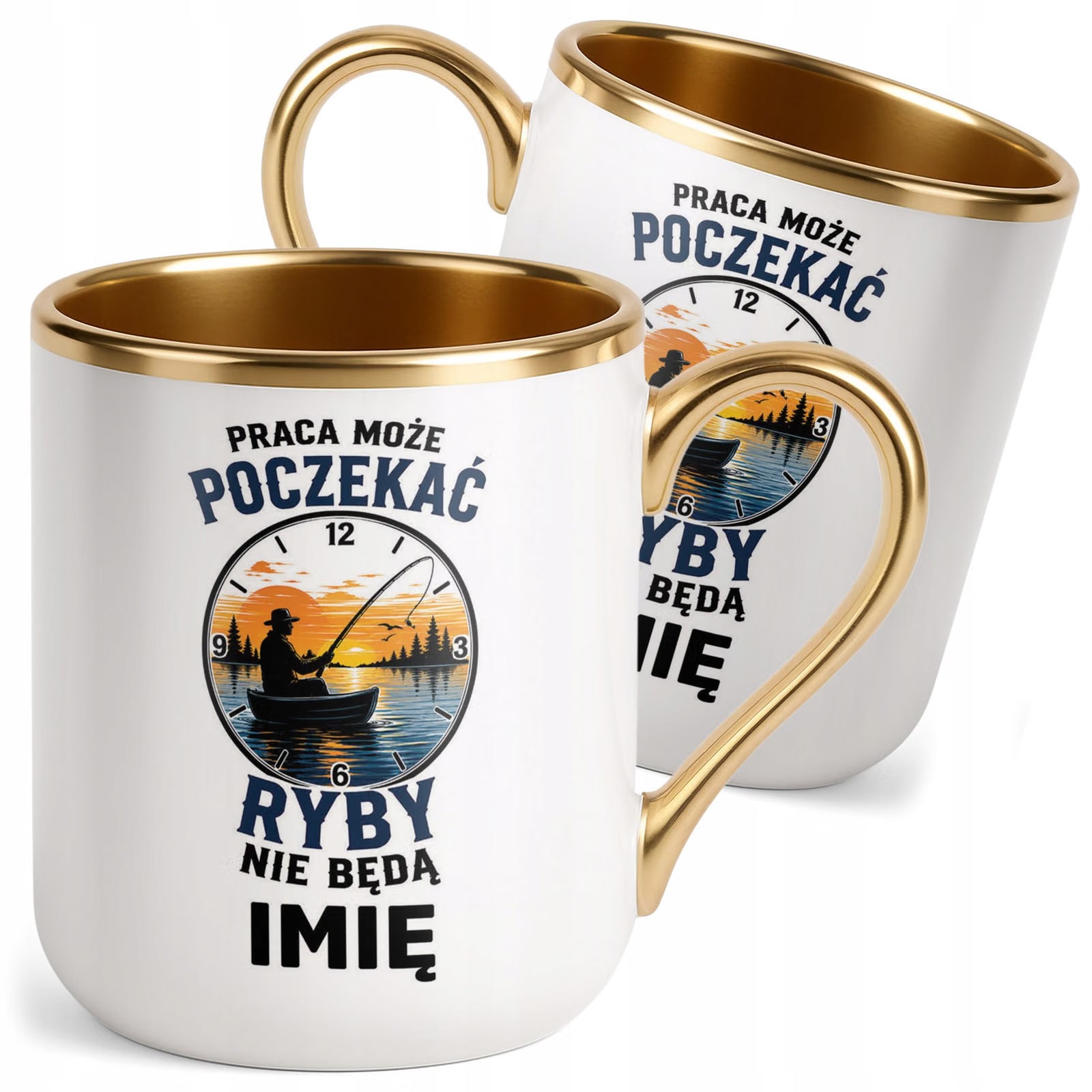 Kubek Personalizowany z nadrukiem Premium Złoty Dla Wędkarza Prezent