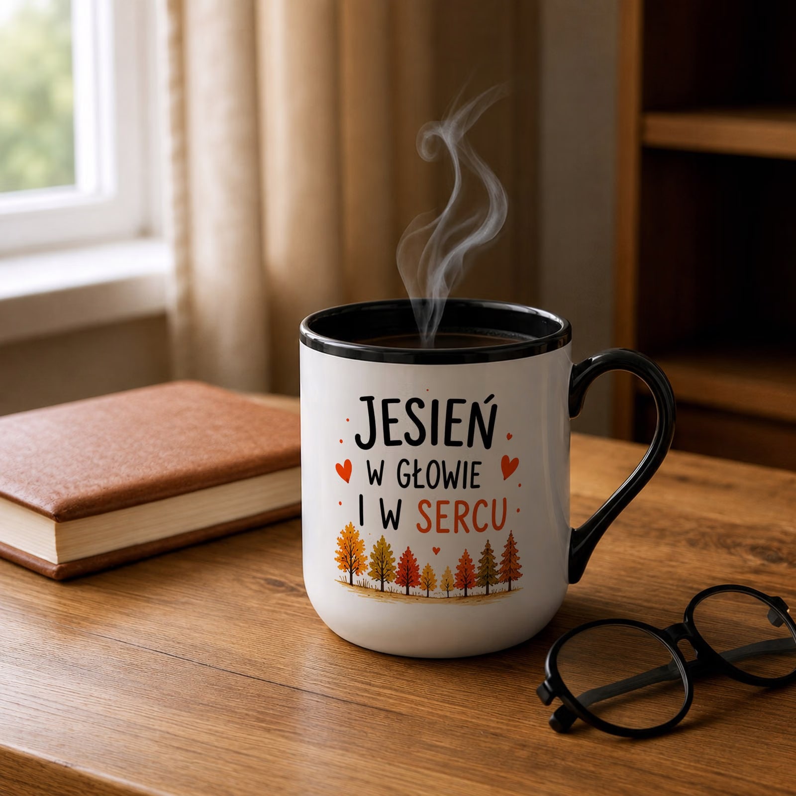Kubek z nadrukiem Premium Czarny Jesienny Jesień Upominek Prezent