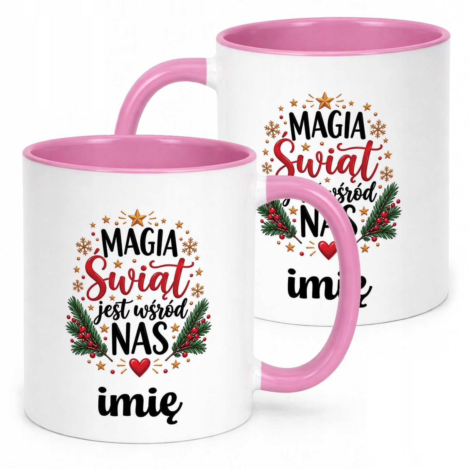 Kubek Różowy Personalizowany z Nadrukiem Boże Narodzenie Święta Prezent