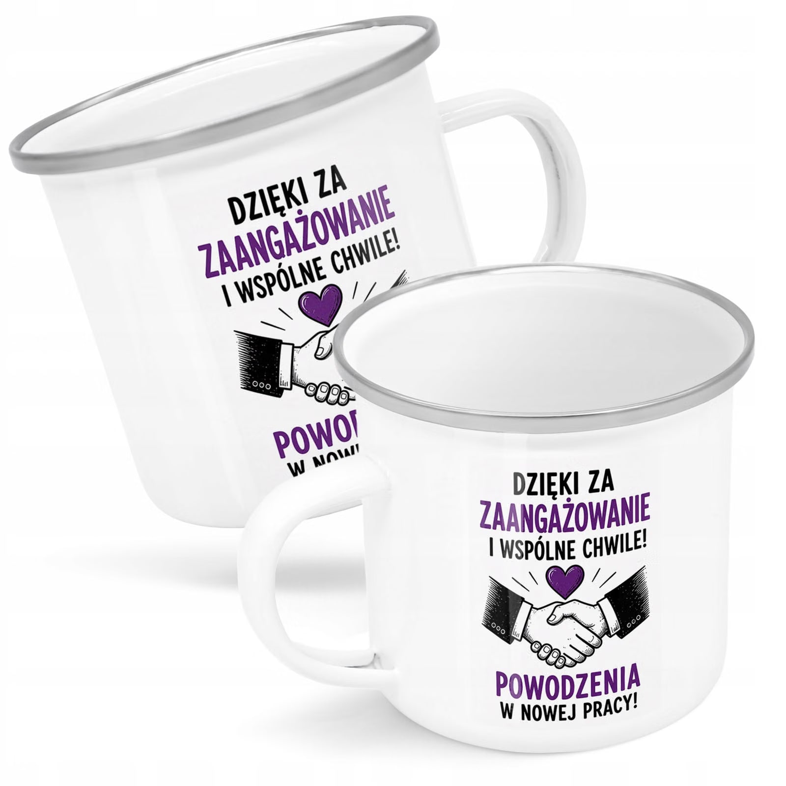 Kubek Emaliowany Odejście z Pracy z Nadrukiem Biały Metalowy Prezent