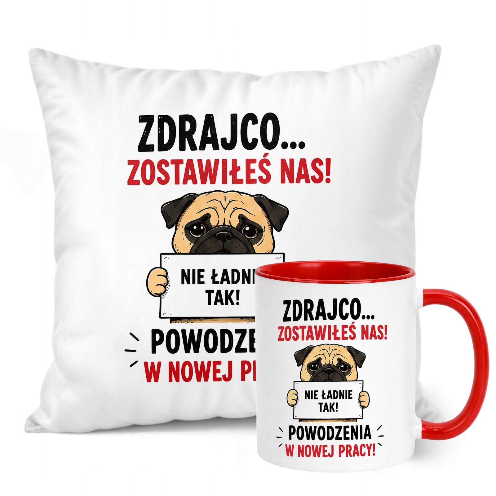 Zestaw Kubek Czerwony Poduszka Z Nadrukiem Odejście z Pracy Prezent