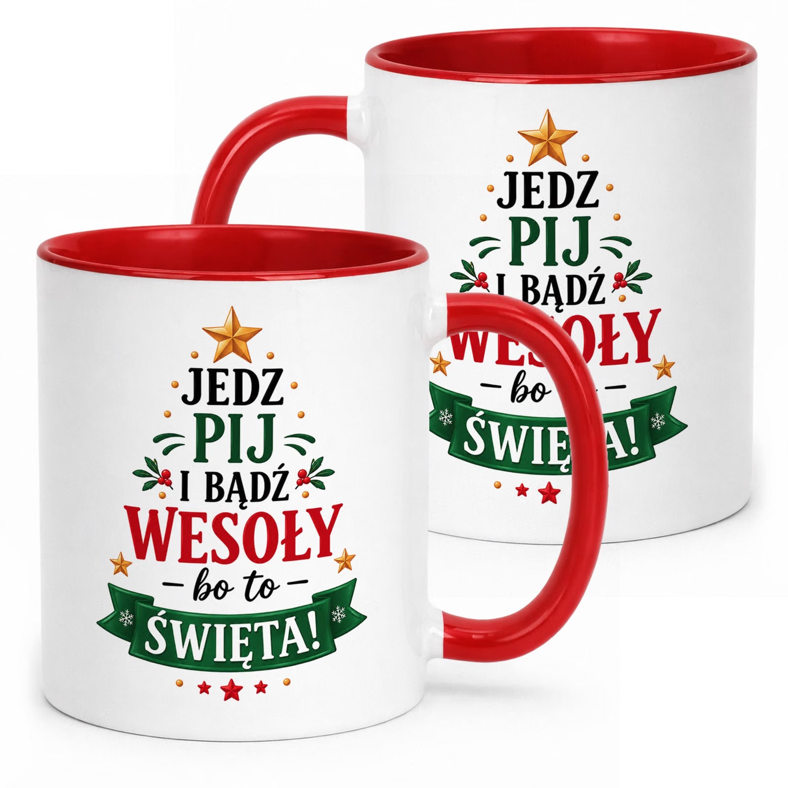 Kubek Czerwony z Nadrukiem Boże Narodzenie Mikołajki Święta Choinka Prezent