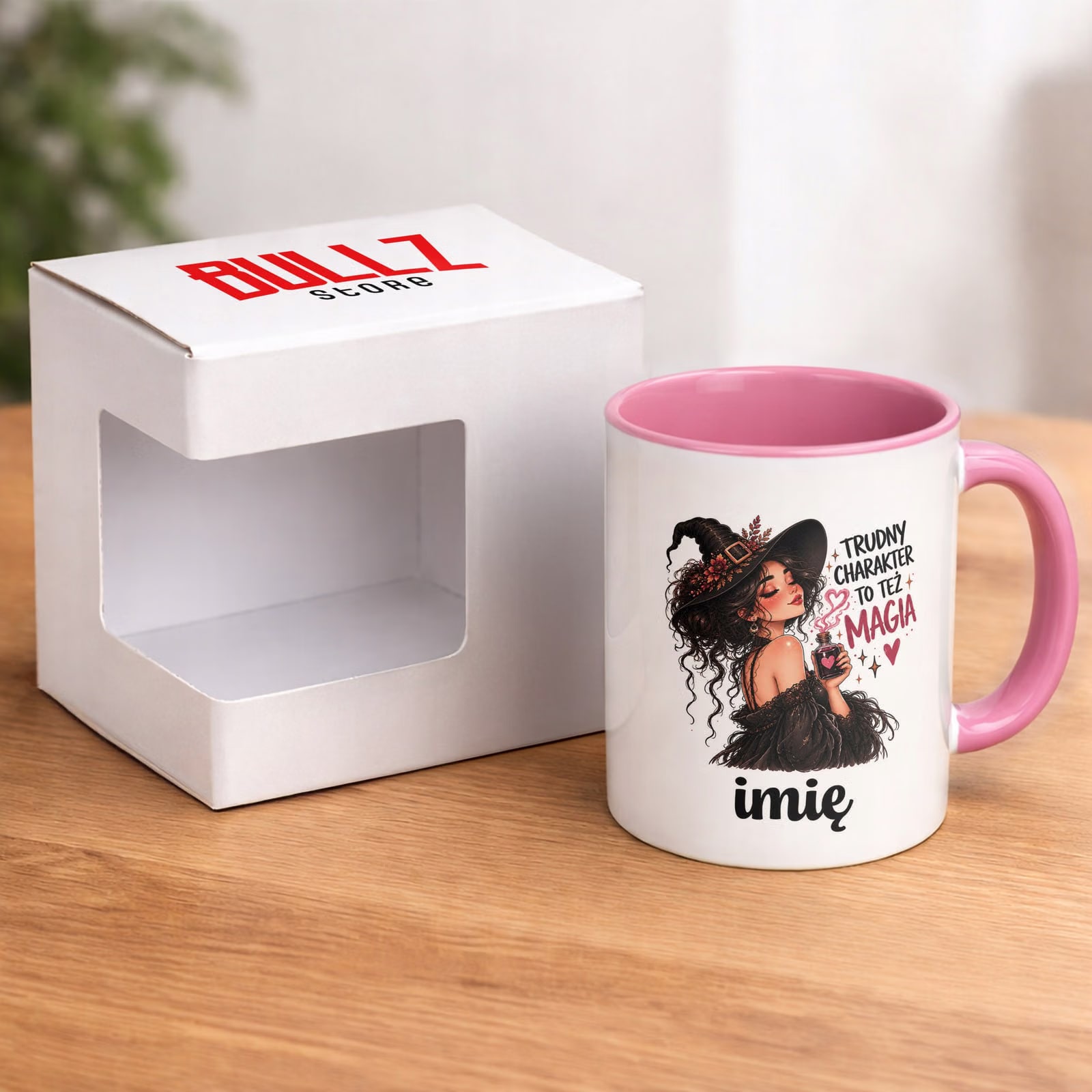 Kubek Różowy Personalizowany z Nadrukiem Dla Kobiet Czarownica Wiedźma