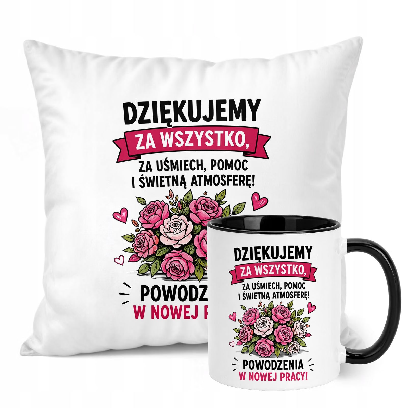 Zestaw Kubek Czarny Poduszka Z Nadrukiem Odejście z Pracy Prezent