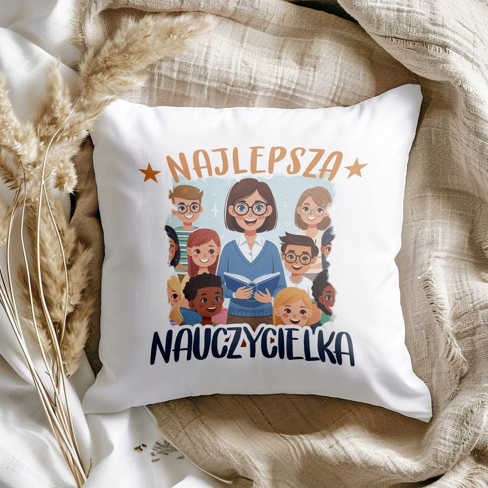 Poduszka Jasiek 38x38cm z Nadrukiem Dzień Nauczyciela Prezent Upominek