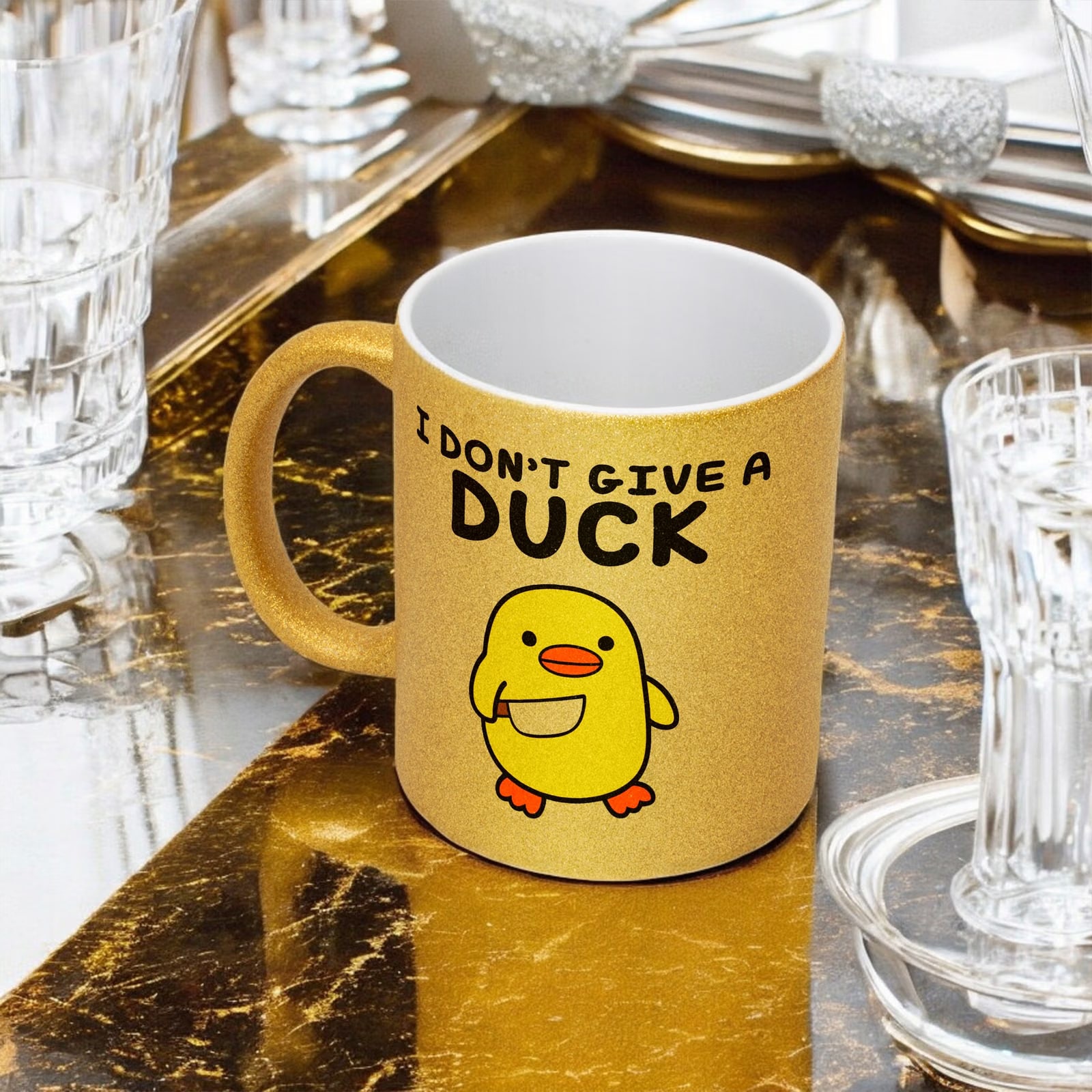 Złoty Kubek Brokatowy I Don’t Give A Duck Zabawny Prezent