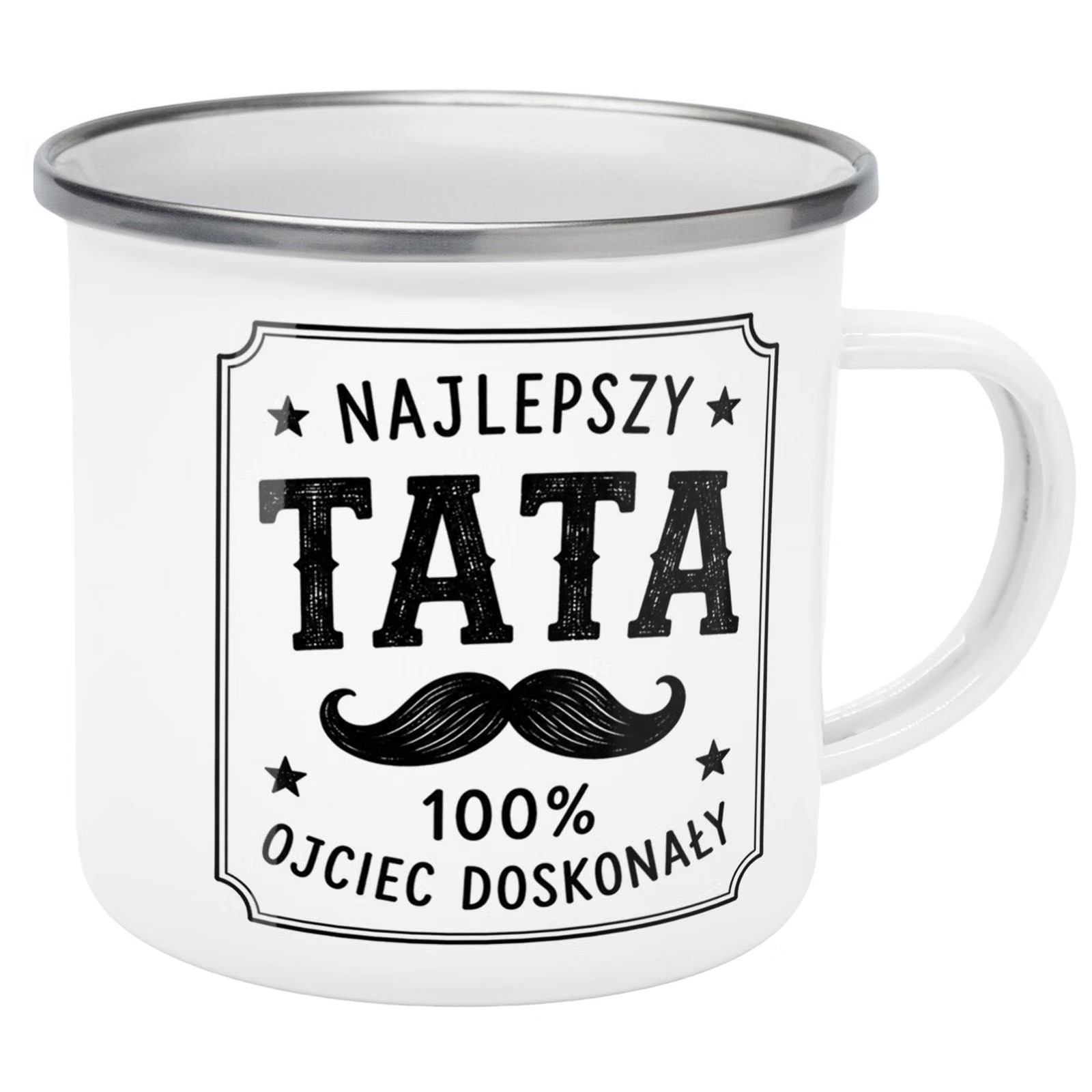 Kubek Emaliowany prezent dla taty Dzień Ojca z Nadrukiem Biały Metalowy