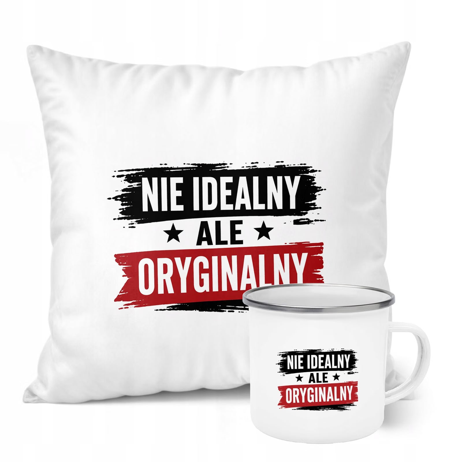 Zestaw Kubek Emaliowany Poduszka Dzień Chłopaka Z Nadrukiem
