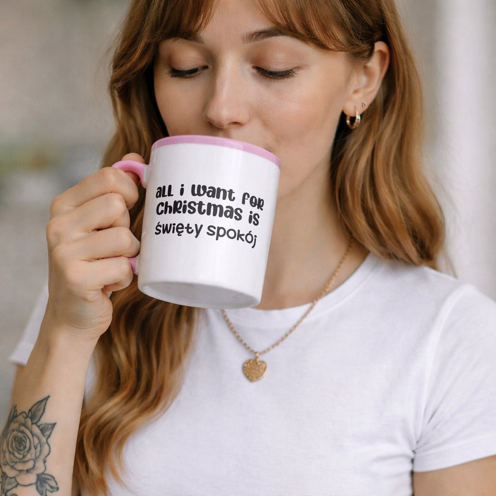Kubek Różowy z Nadrukiem Boże Narodzenie All I Want For Christmas Prezent
