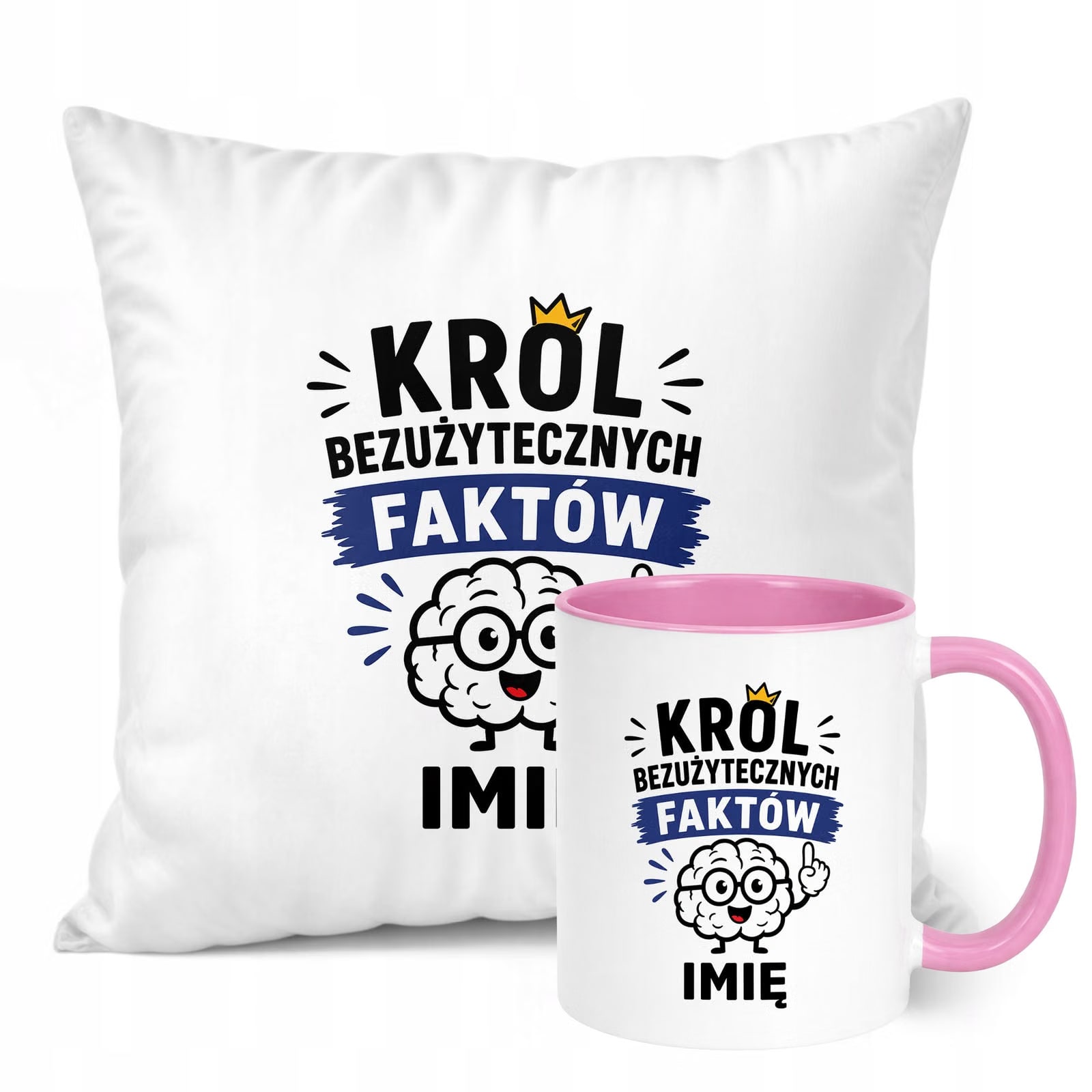 Zestaw Personalizowany Kubek Różowy Poduszka Dzień Chłopaka Z Nadrukiem