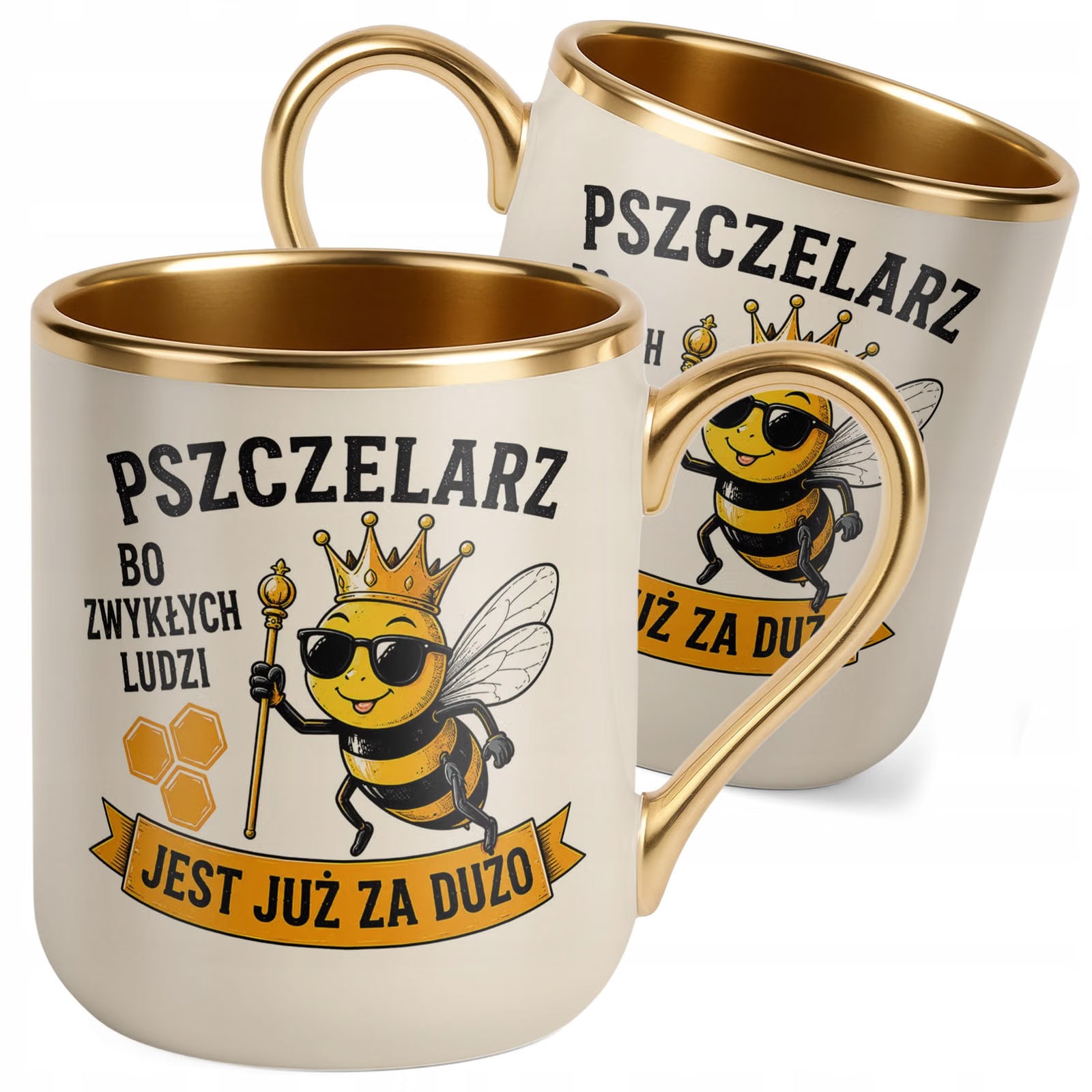 Kubek z nadrukiem Premium Złoty Ecru Dla Pszczelarza Szef Pasieki Prezent