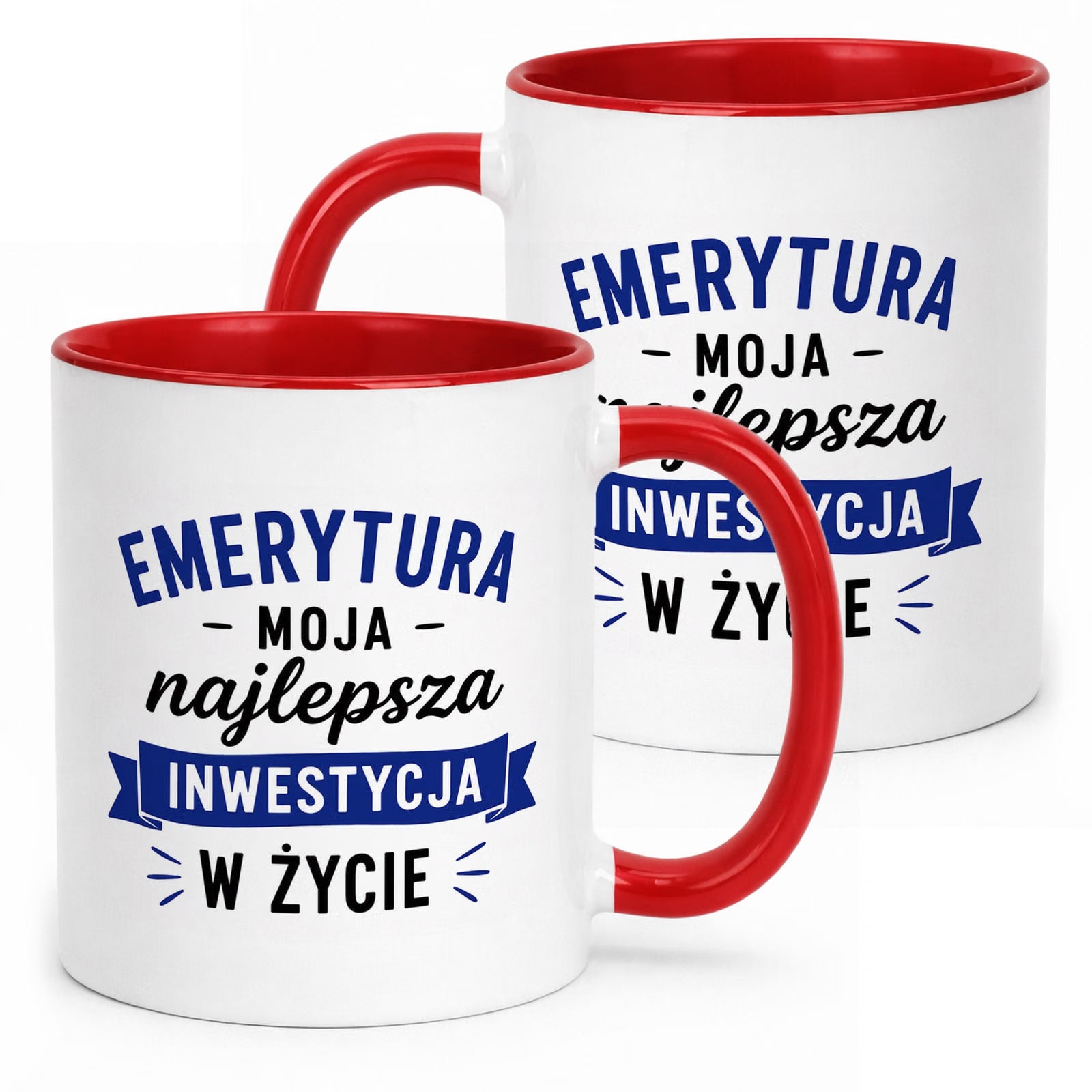 Kubek Czerwony z nadrukiem Emerytura Dla Emeryta Upominek Prezent