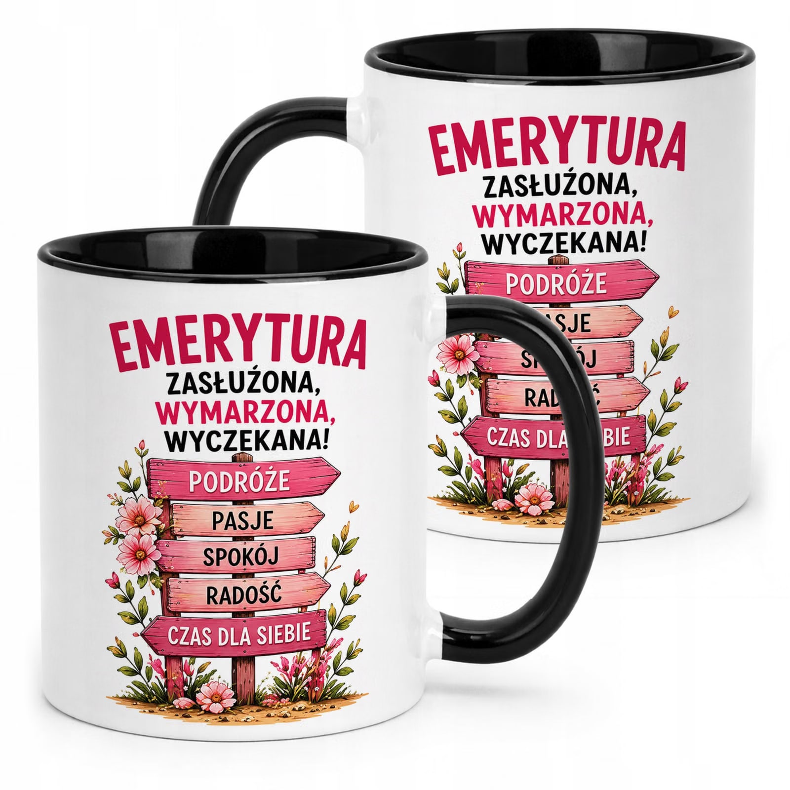 Kubek Czarny z nadrukiem Emerytura Dla Emerytki Upominek Prezent