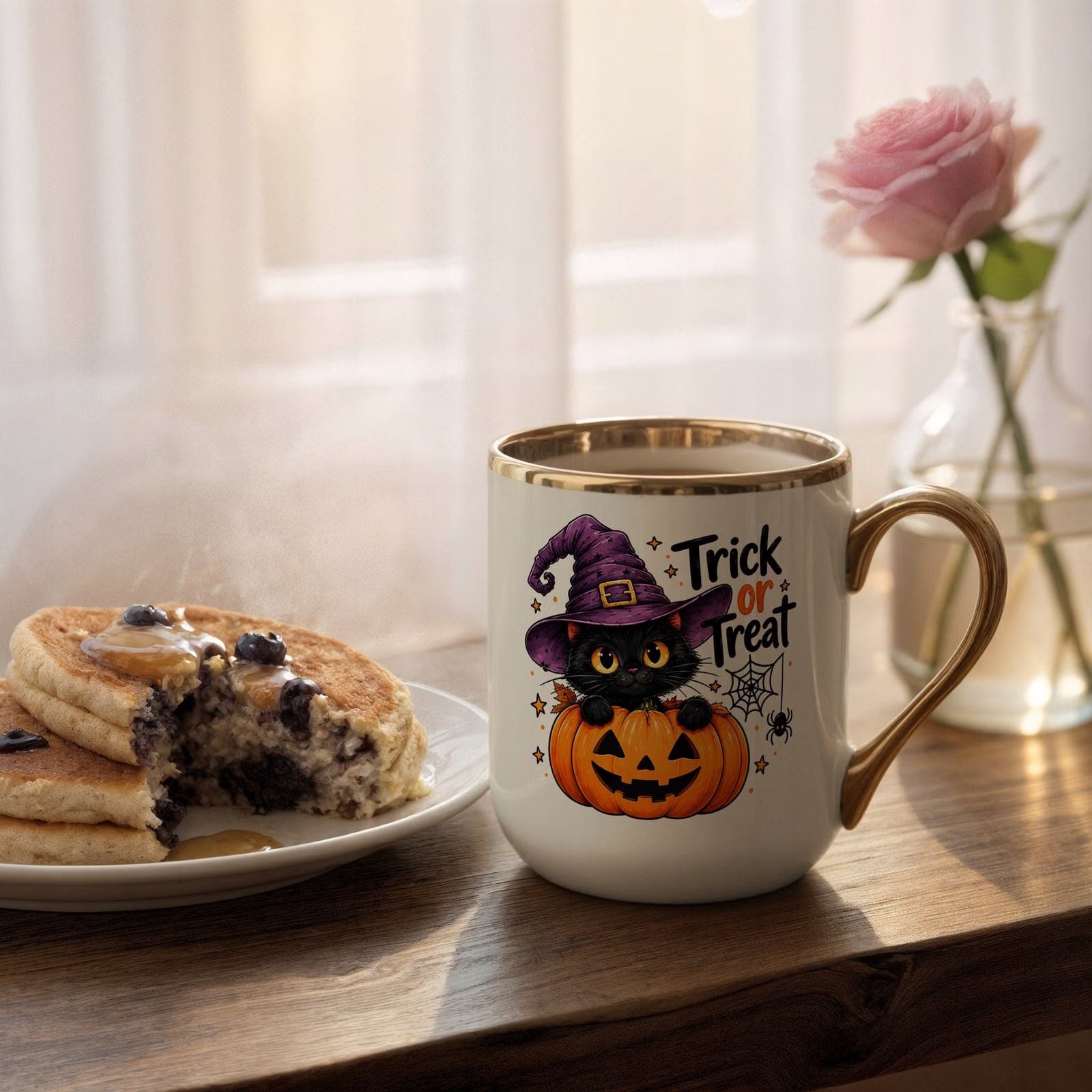 Kubek Premium Złoty Ecru z Nadrukiem Halloween Jesień Prezent
