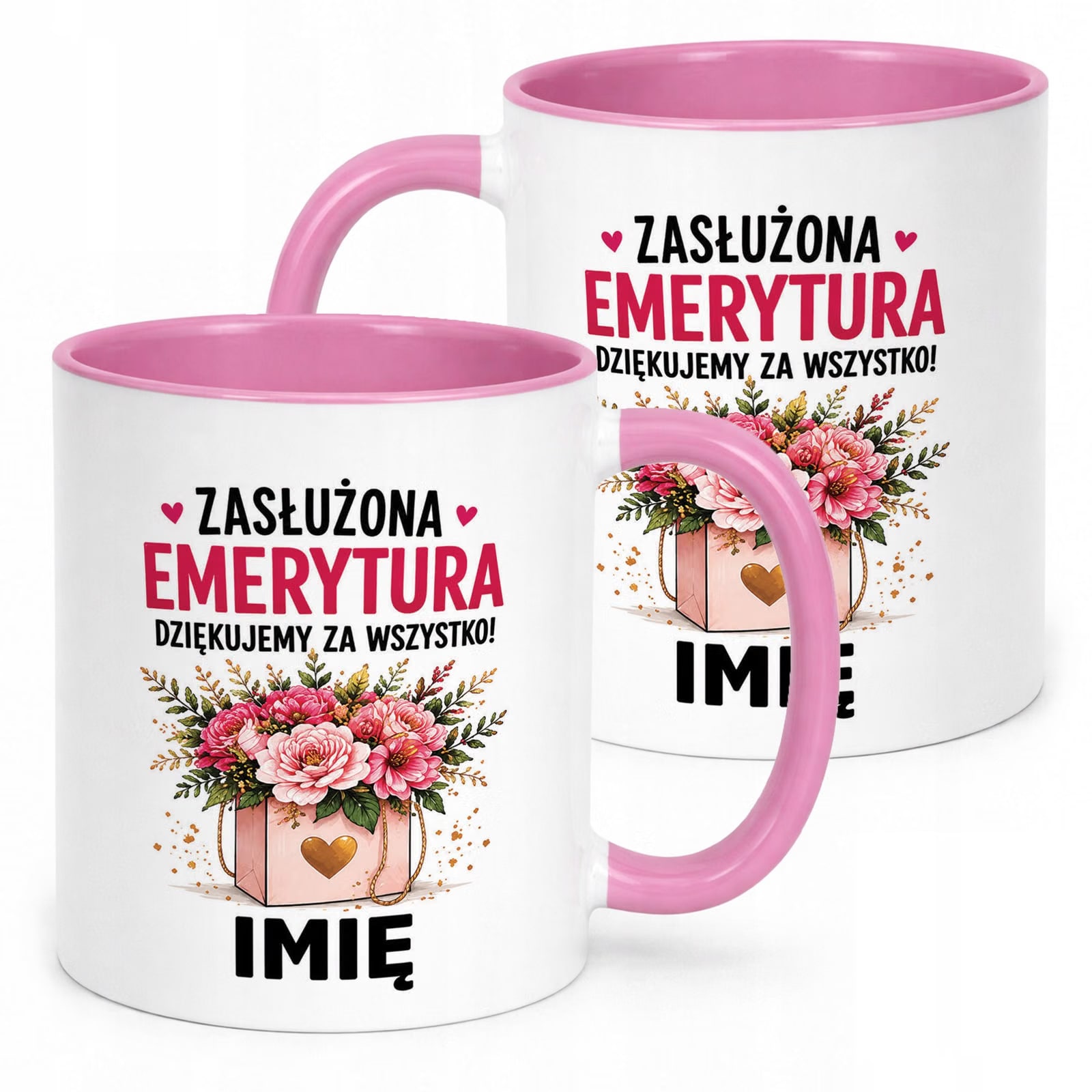 Kubek Różowy Personalizowany z Nadrukiem Emerytura Dla Emerytki Prezent