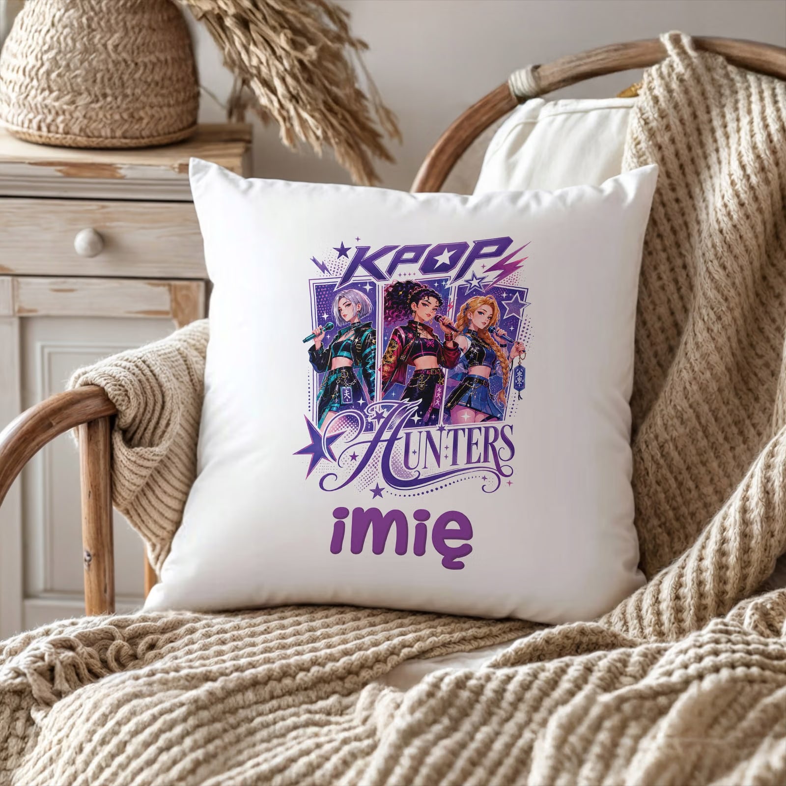Poduszka Jasiek Personalizowana z nadrukiem 38x38cm ŁOWCZYNIE KPOP Prezent