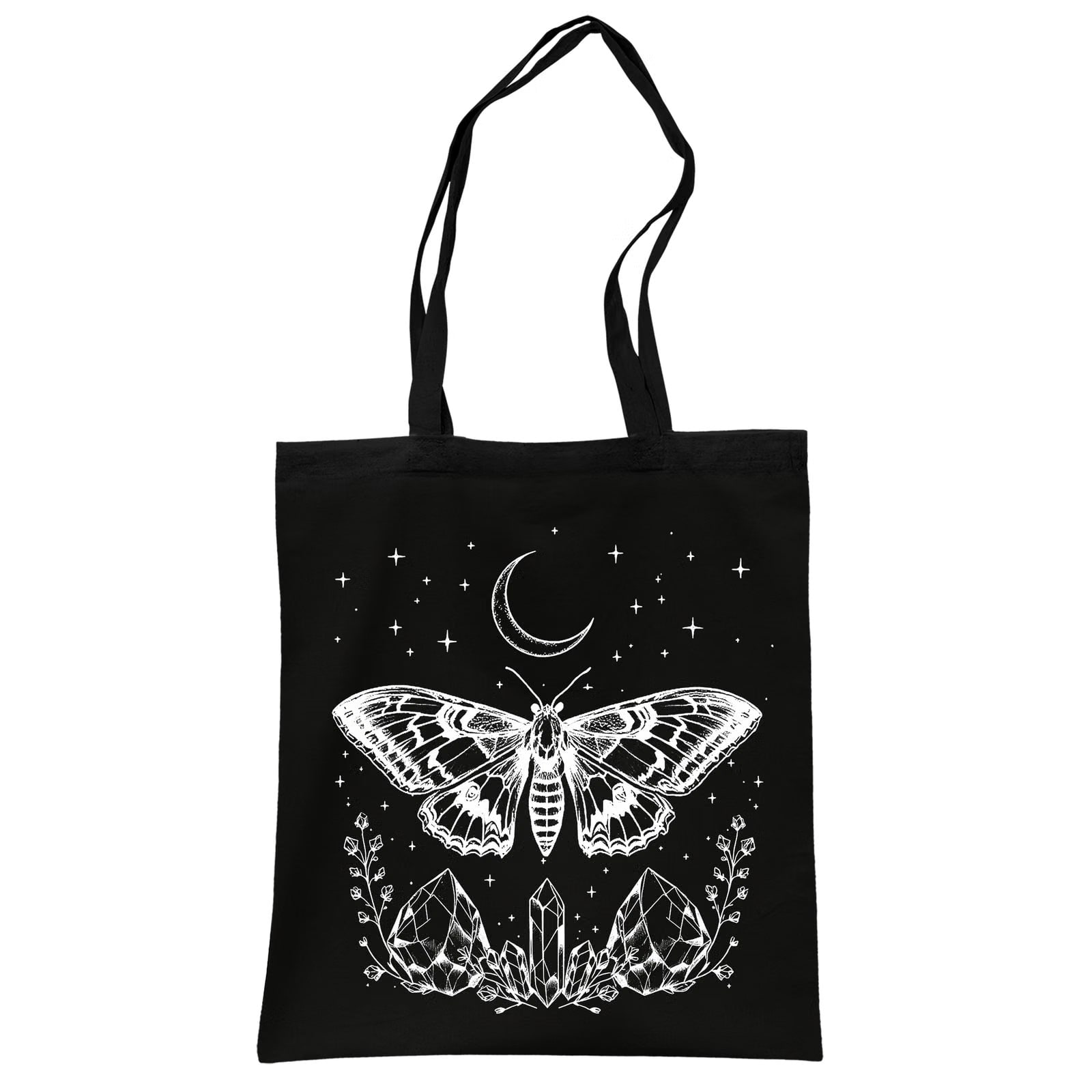 Torba bawełniana czarna na zakupy Kryształy Motyl Księżyc Magia