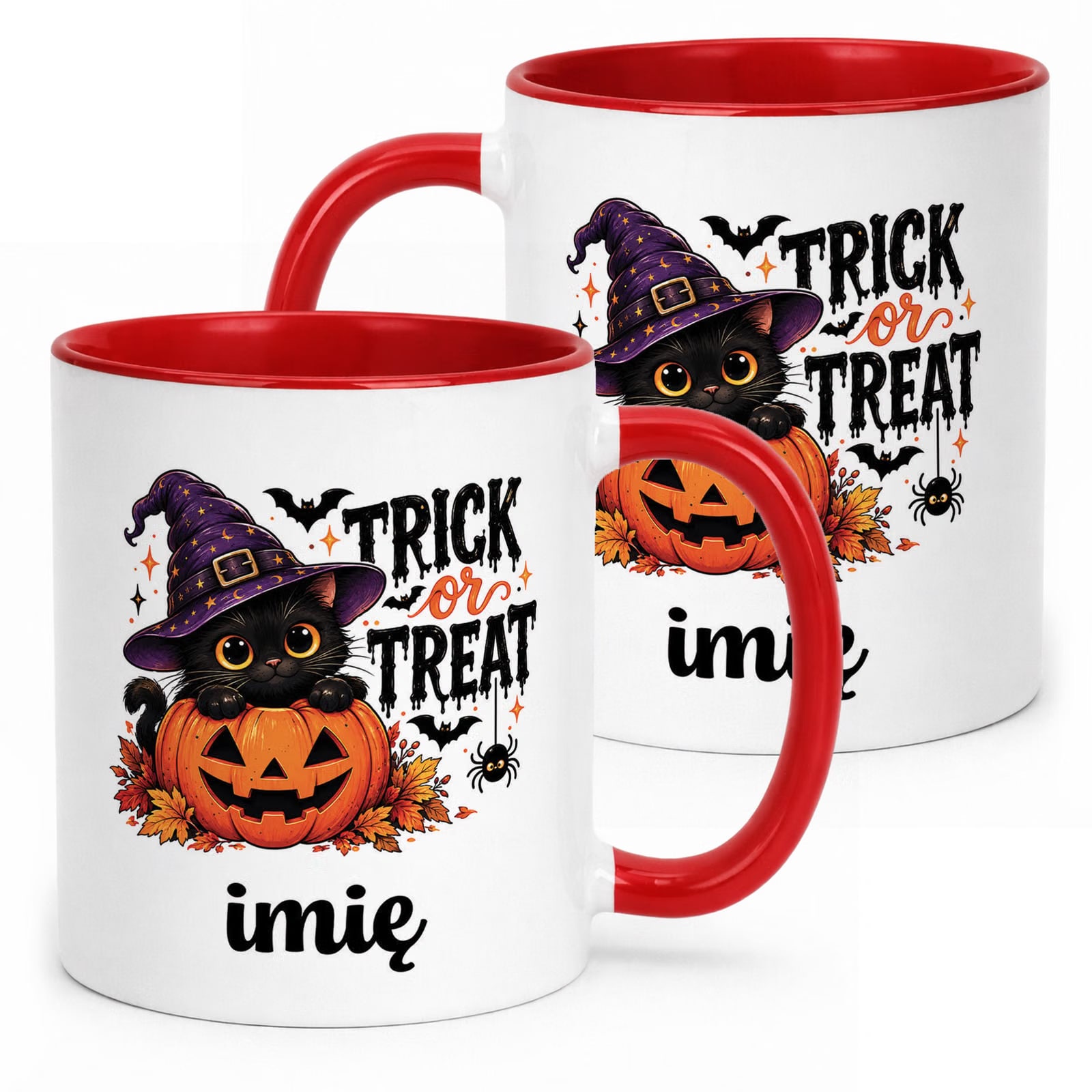 Kubek Czerwony Personalizowany z Nadrukiem Halloween Jesień Prezent