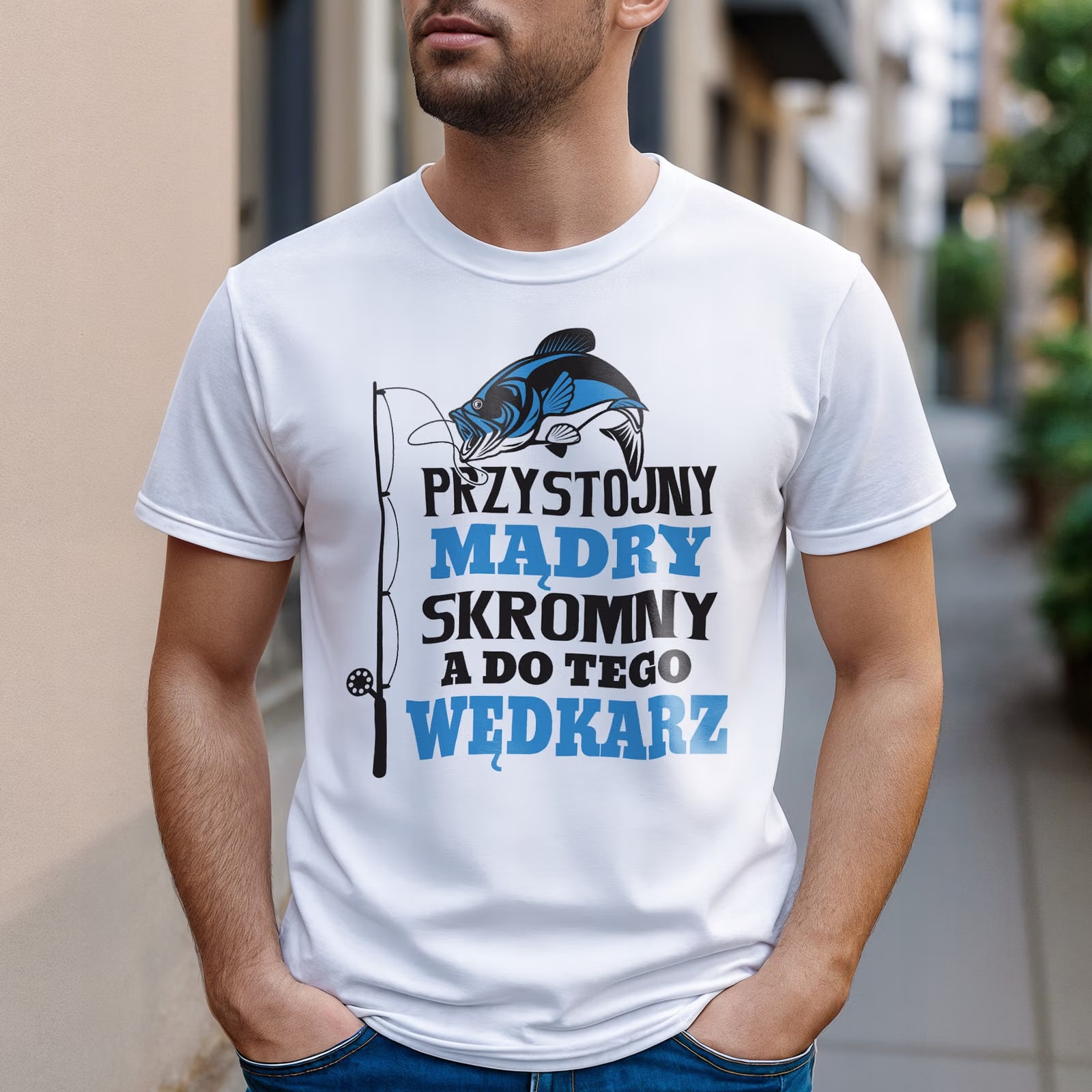 Koszulka biała męska Dla Wędkarza Wędkowanie Ryby Prezent r. 3XL