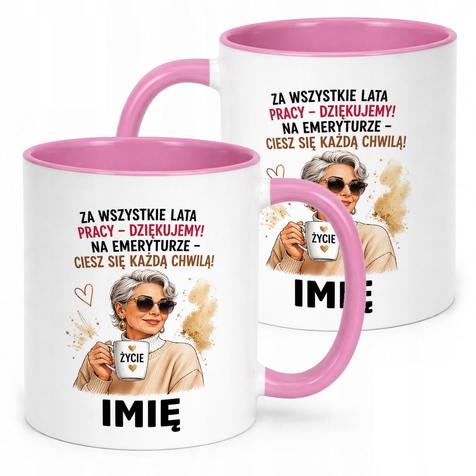 Kubek Różowy Personalizowany z Nadrukiem Emerytura Dla Emerytki Prezent
