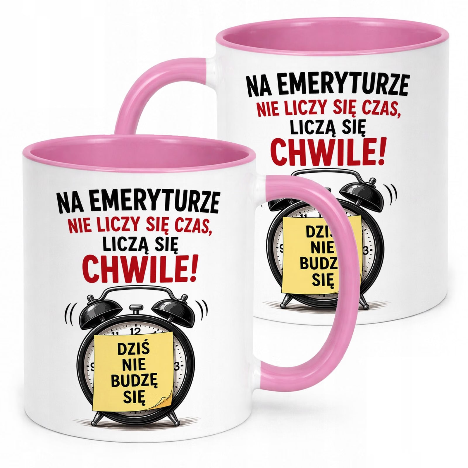 Kubek Różowy z nadrukiem Emerytura Dla Emeryta Emerytki Upominek Prezent