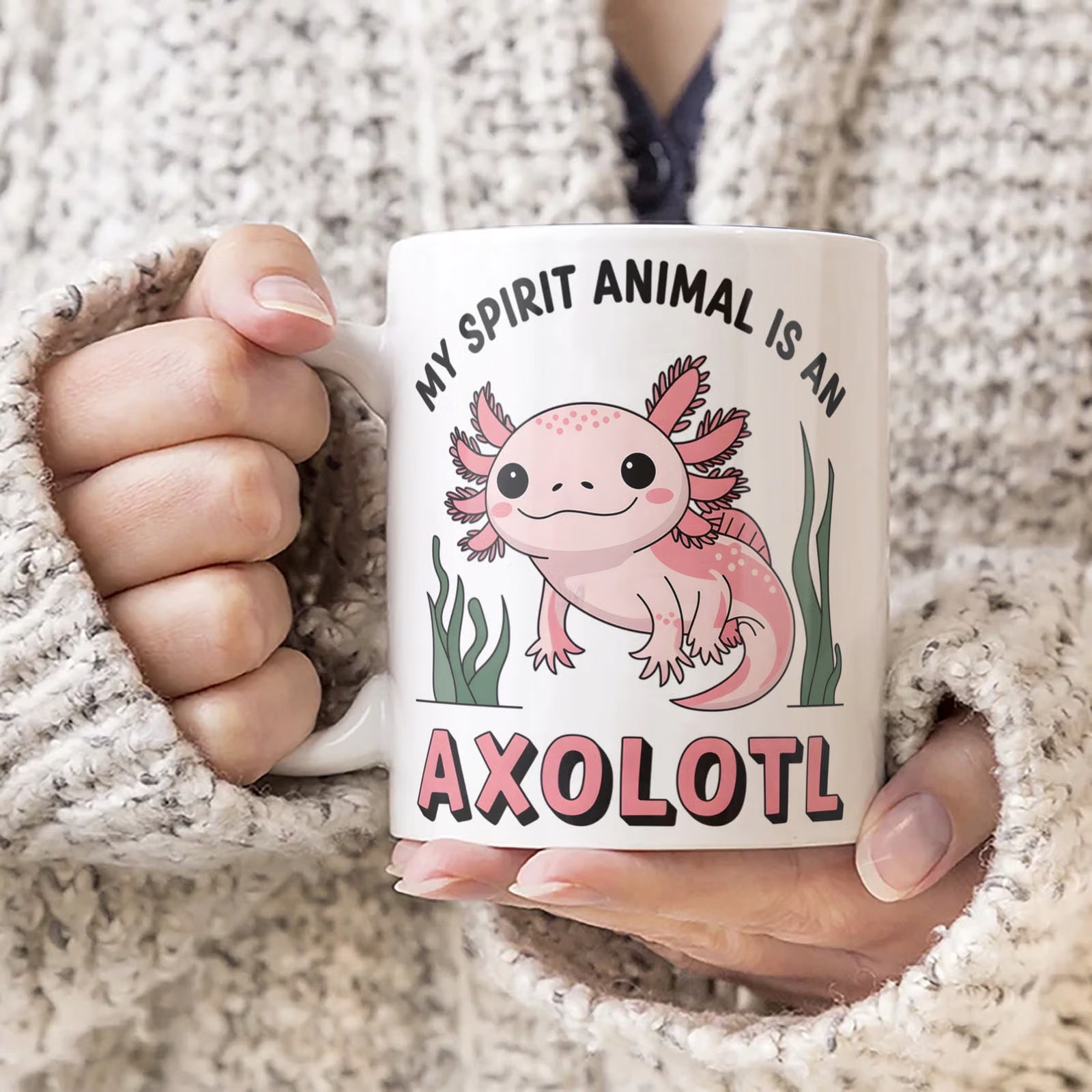 Kubek ceramiczny dla dziecka Aksolotl Axolotl Różowy Zwierzak Viral Trend