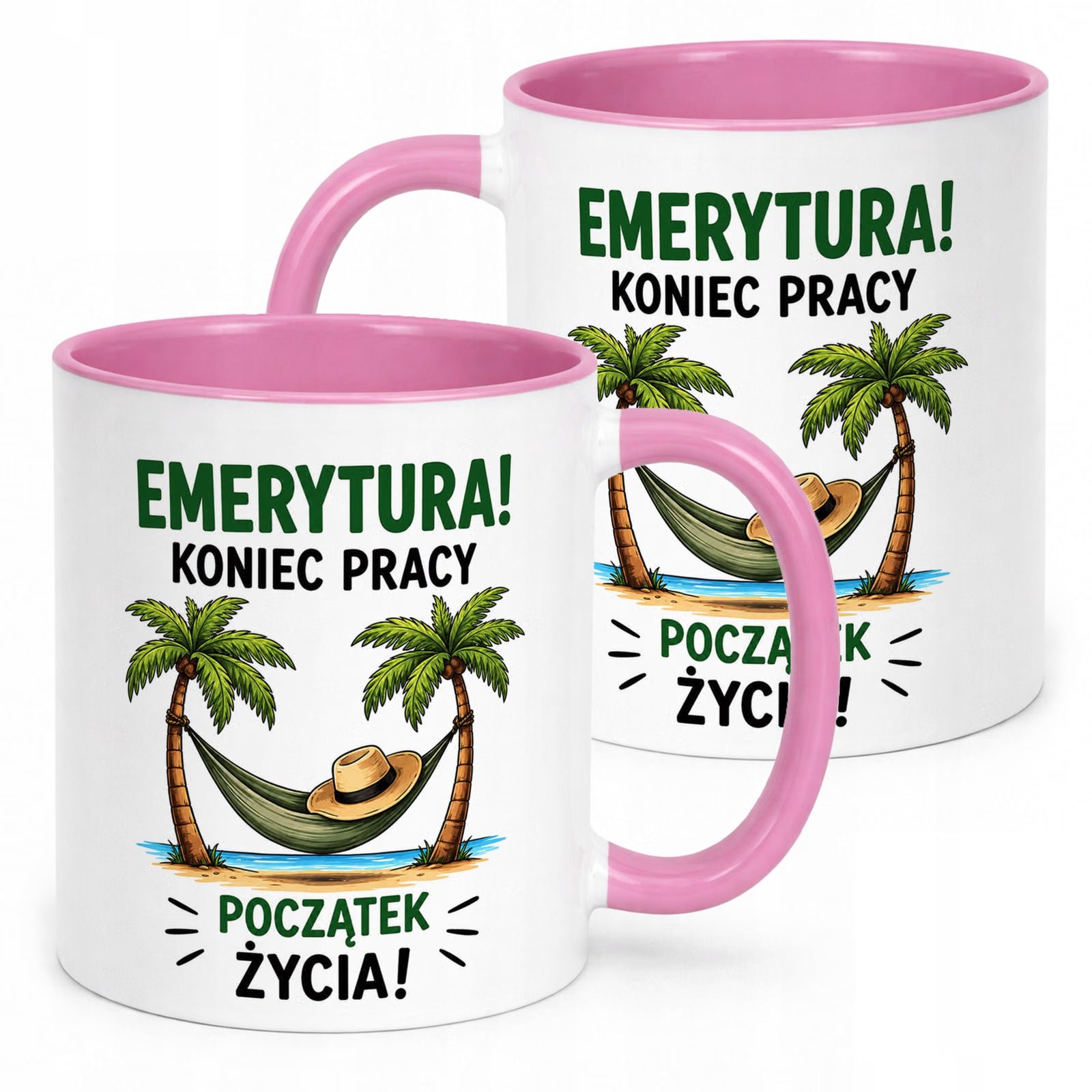 Kubek Różowy z nadrukiem Emerytura Dla Emeryta Emerytki Upominek Prezent