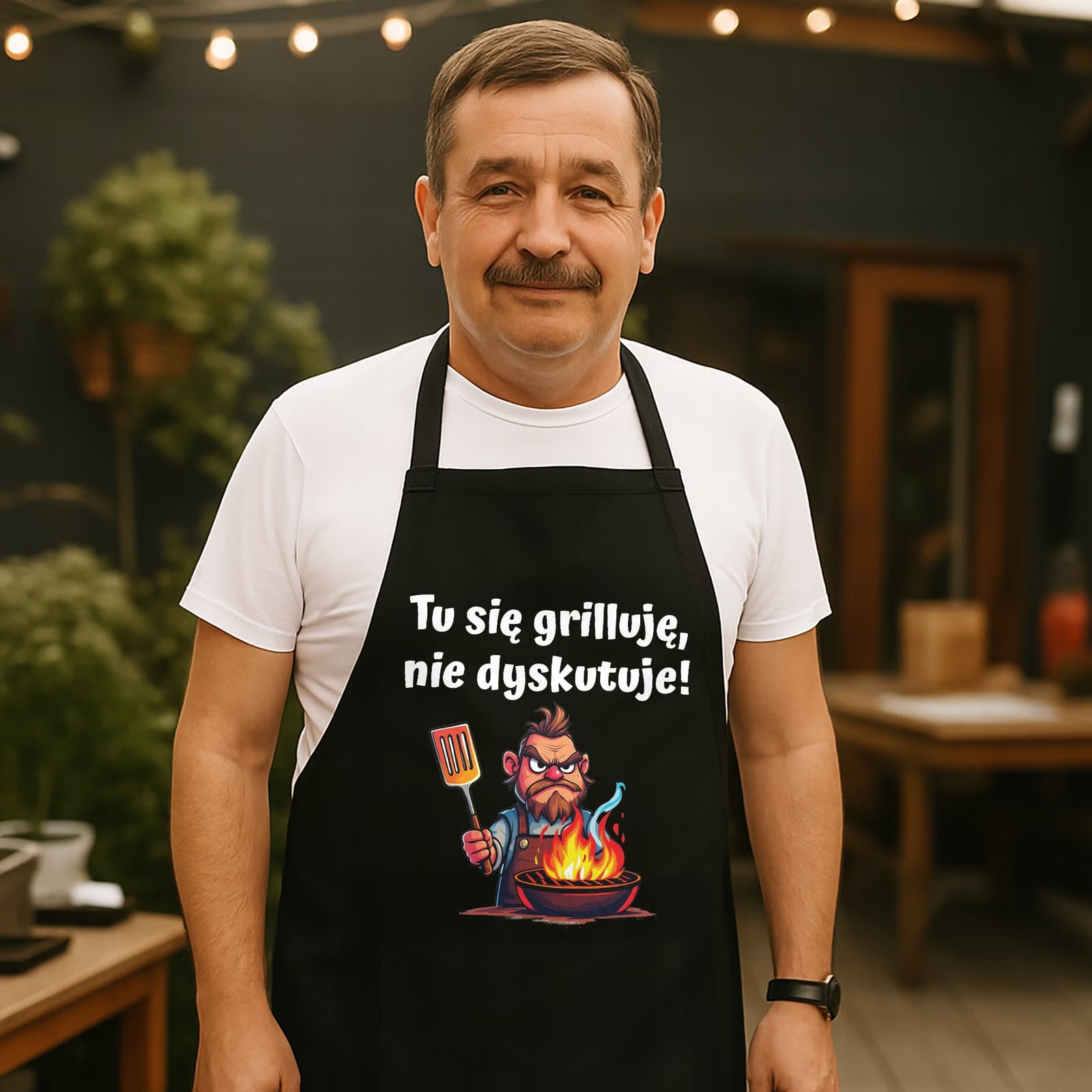 Bawełniany Czarny Fartuch Kuchenny Tu Się Grilluję Fartuszek Z Nadrukiem