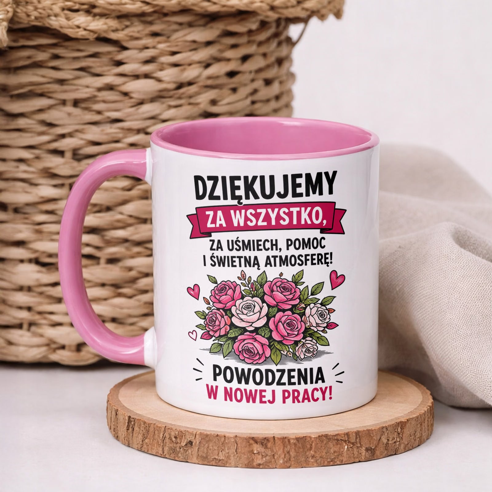 Kubek Różowy z nadrukiem Pożegnanie Odejście z Pracy Dla Koleżanki