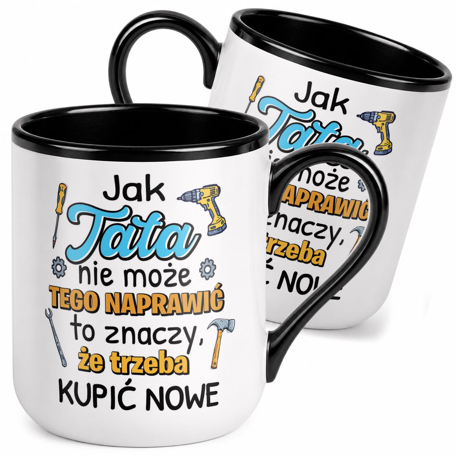 Kubek z nadrukiem Premium Czarny Dla Taty Dzień Ojca Upominek Prezent