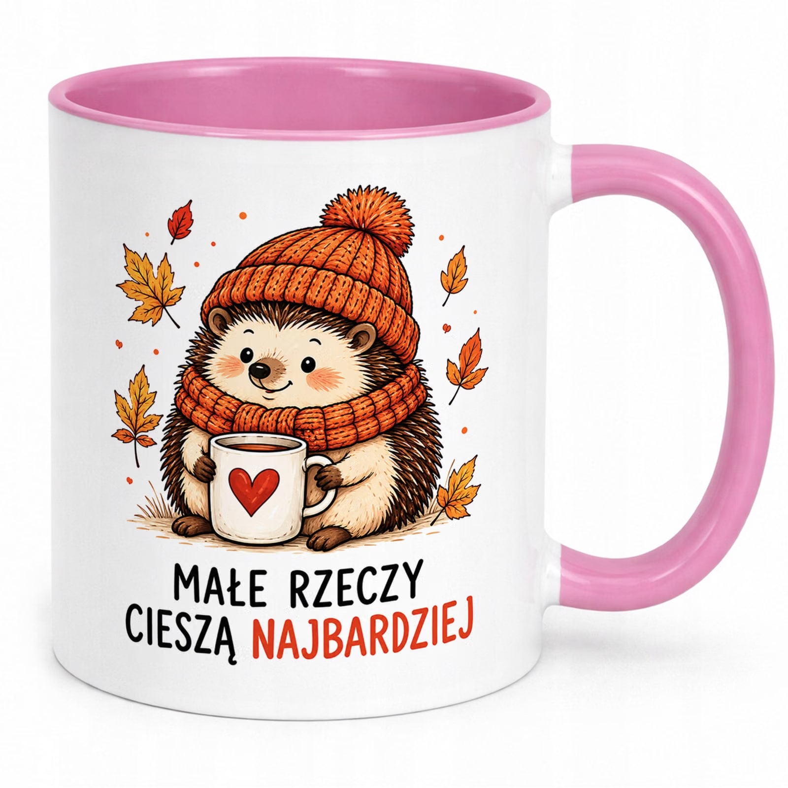 Różowy Kubek z nadrukiem Jesienny Jesień Jeż Prezent Upominek