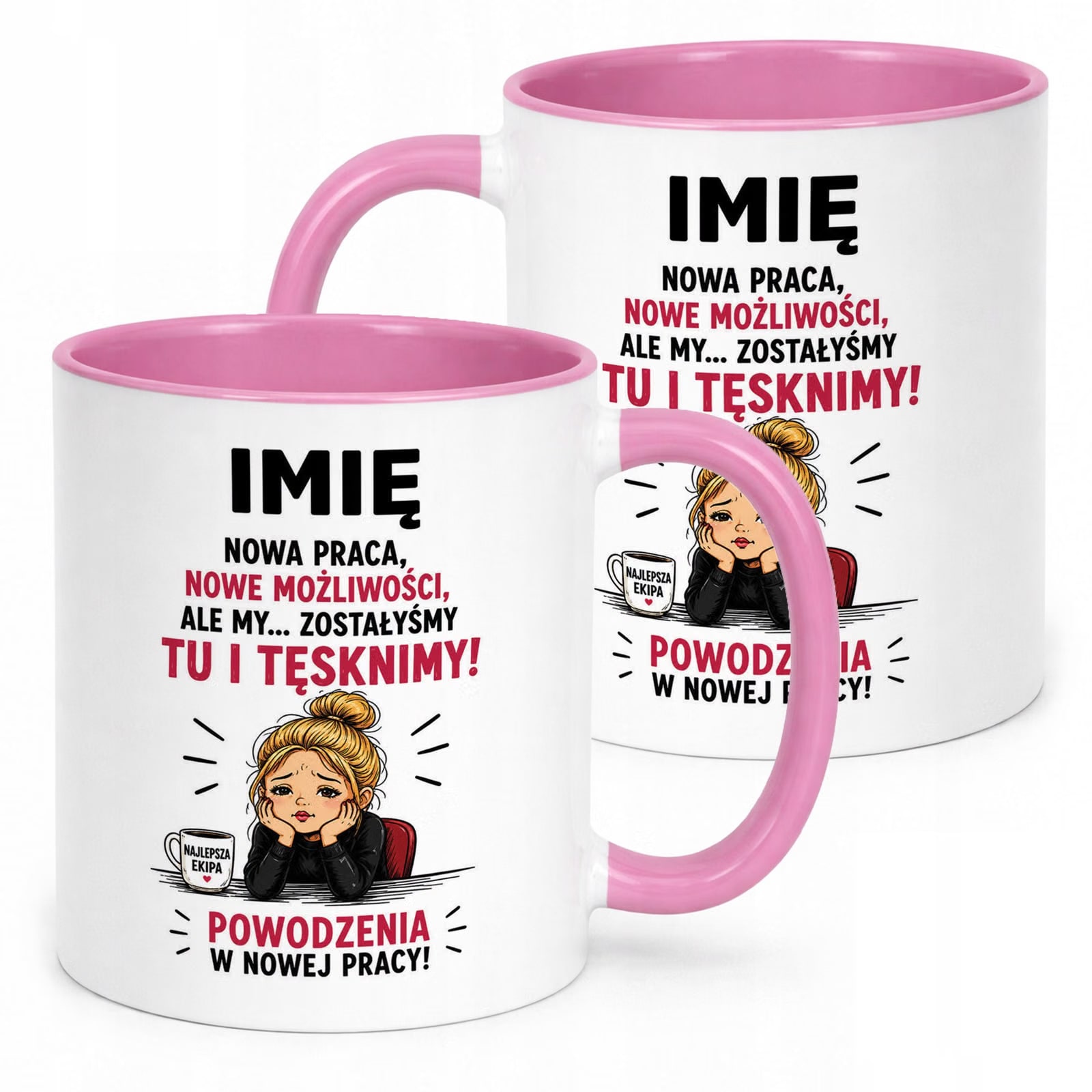 Kubek Różowy Personalizowany z Nadrukiem Pożegnanie Odejście z Pracy