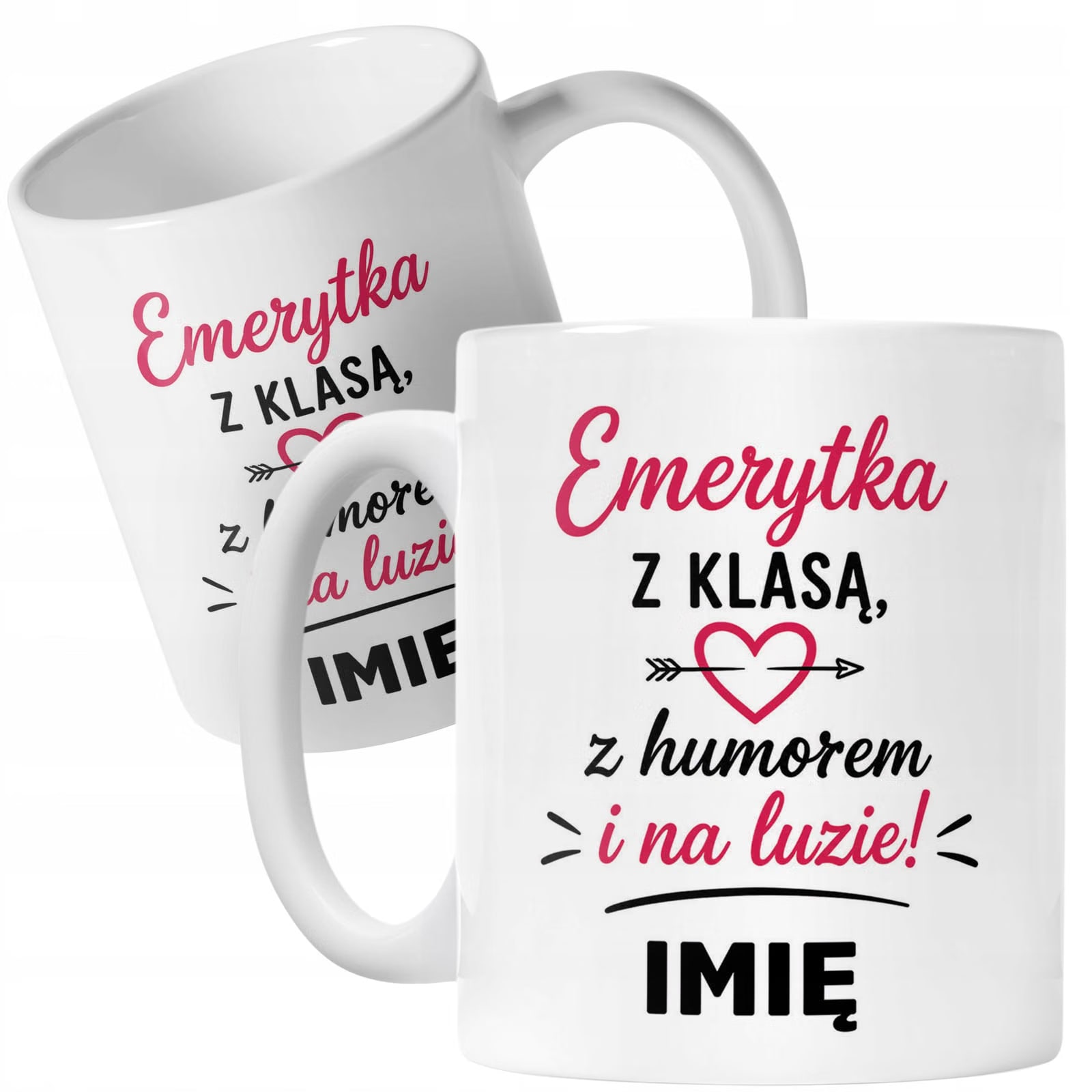 Biały Kubek Personalizowany z Nadrukiem Emerytura Dla Emerytki Prezent