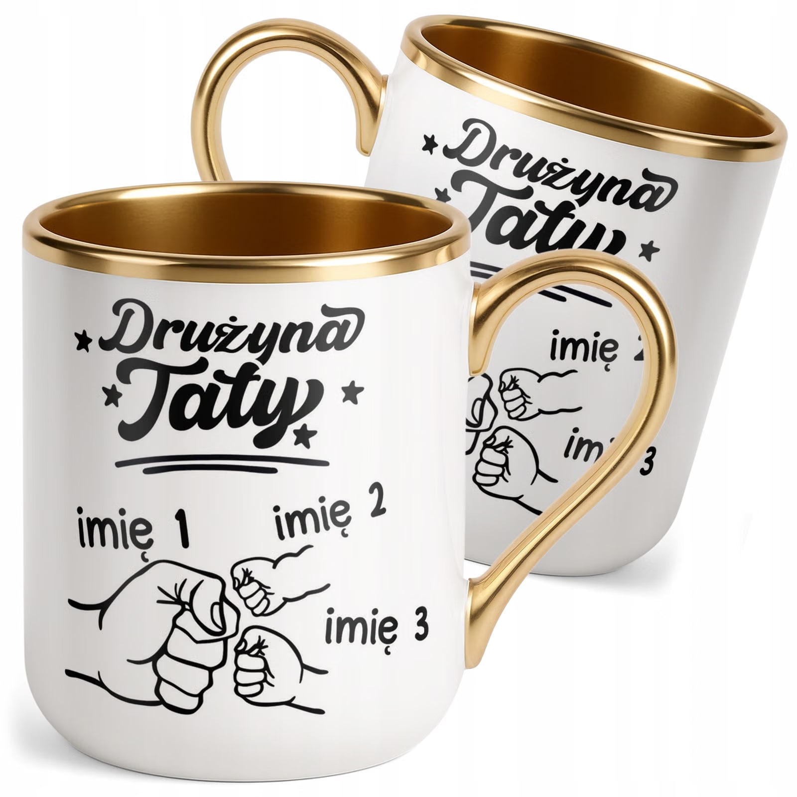 Kubek Premium Złoty Personalizowany Dzień Ojca Najlepsza Drużyna 2 Dzieci