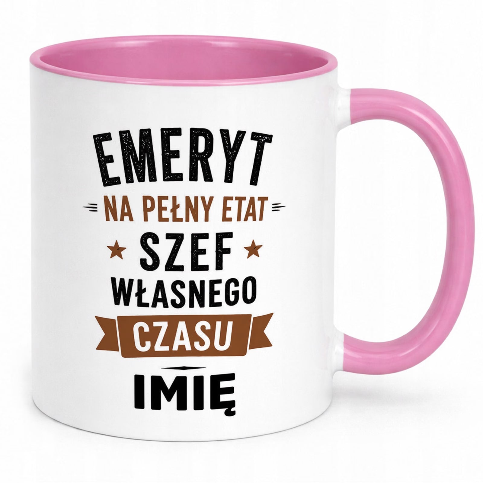 Kubek Różowy Personalizowany z Nadrukiem Emerytura Dla Emeryta Prezent