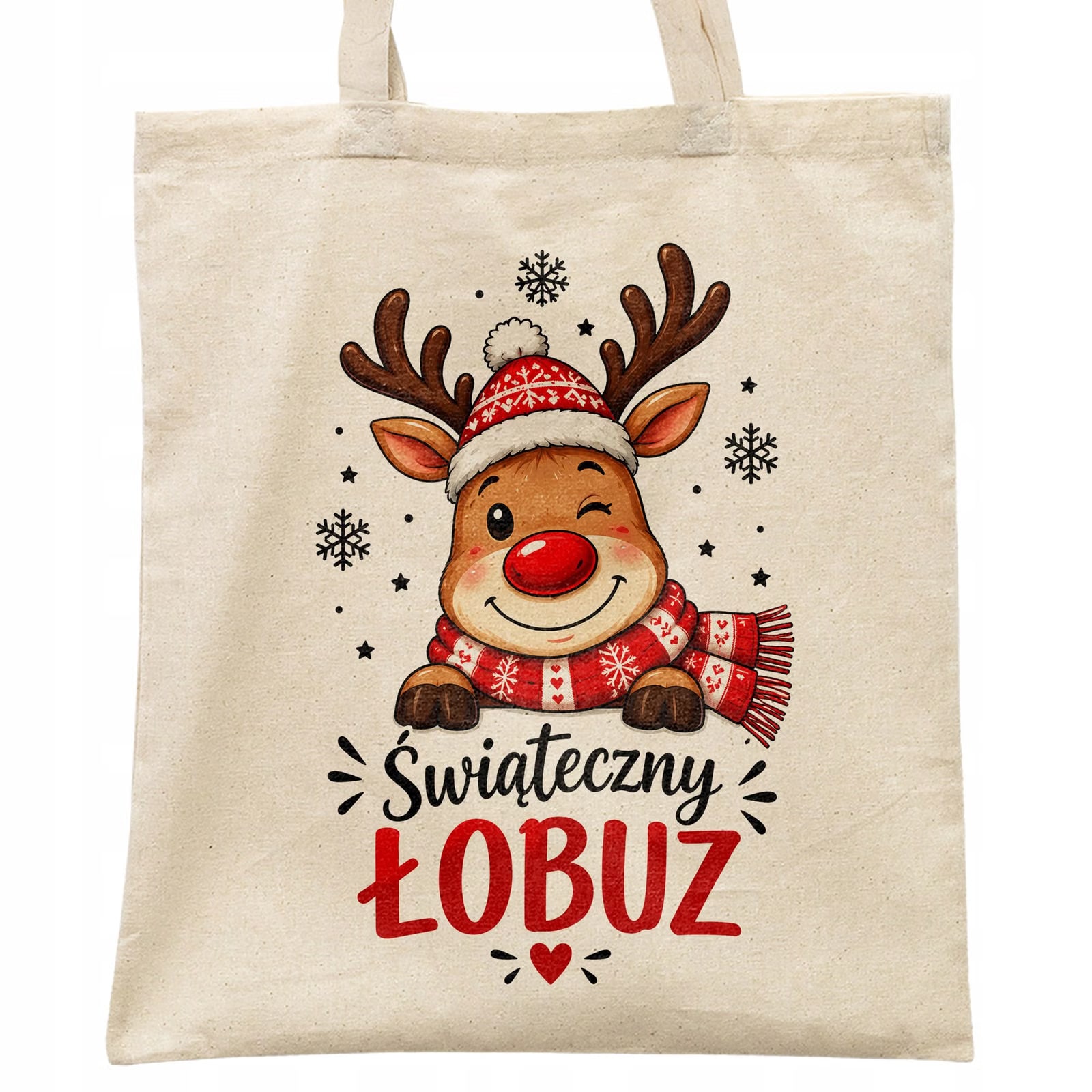 Torba shopper bawełniana świąteczna mikołajki z nadrukiem prezent