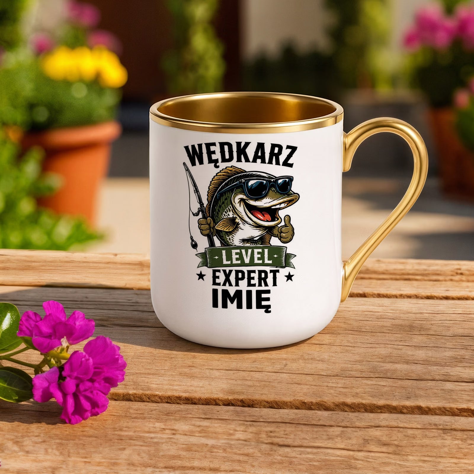 Kubek Personalizowany z nadrukiem Premium Złoty Dla Wędkarza Prezent