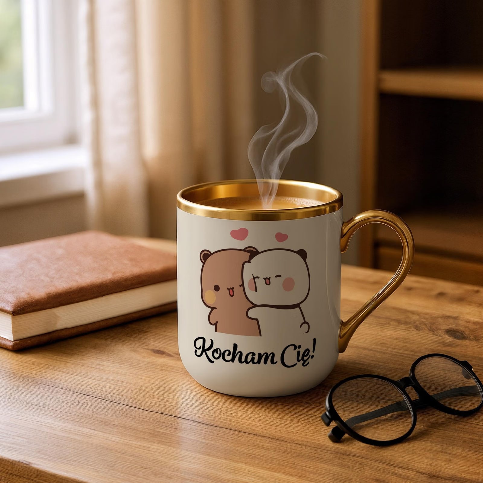 Kubek Premium Złoty Ecru Na Walentynki Kocham Cię Prezent Upominek