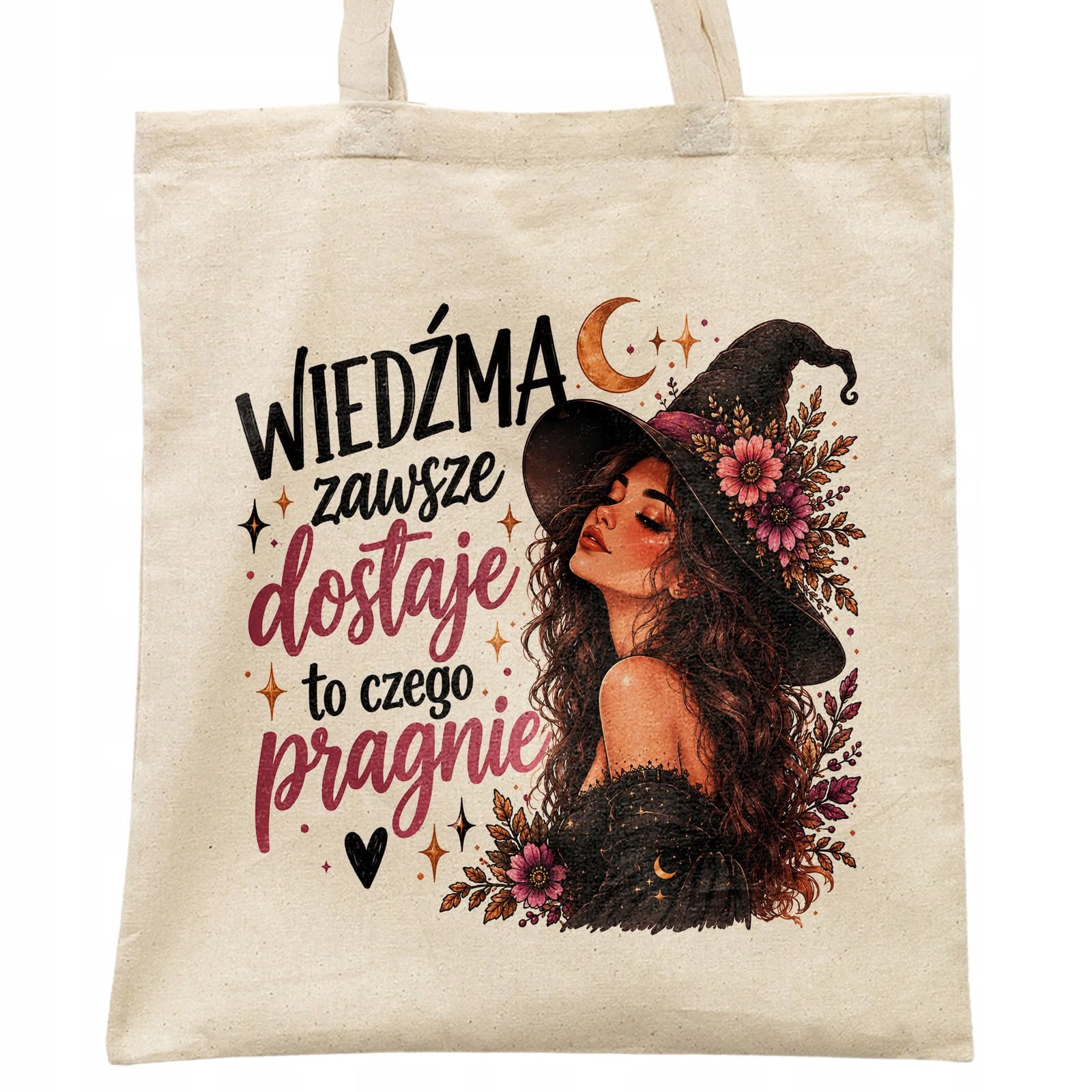 Torba shopper bawełniana wiedźma kobieta na zakupy z nadrukiem