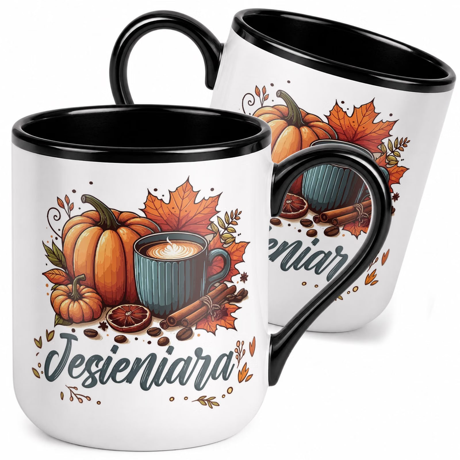 Kubek z nadrukiem Premium Czarny Jesień Halloween Upominek Prezent