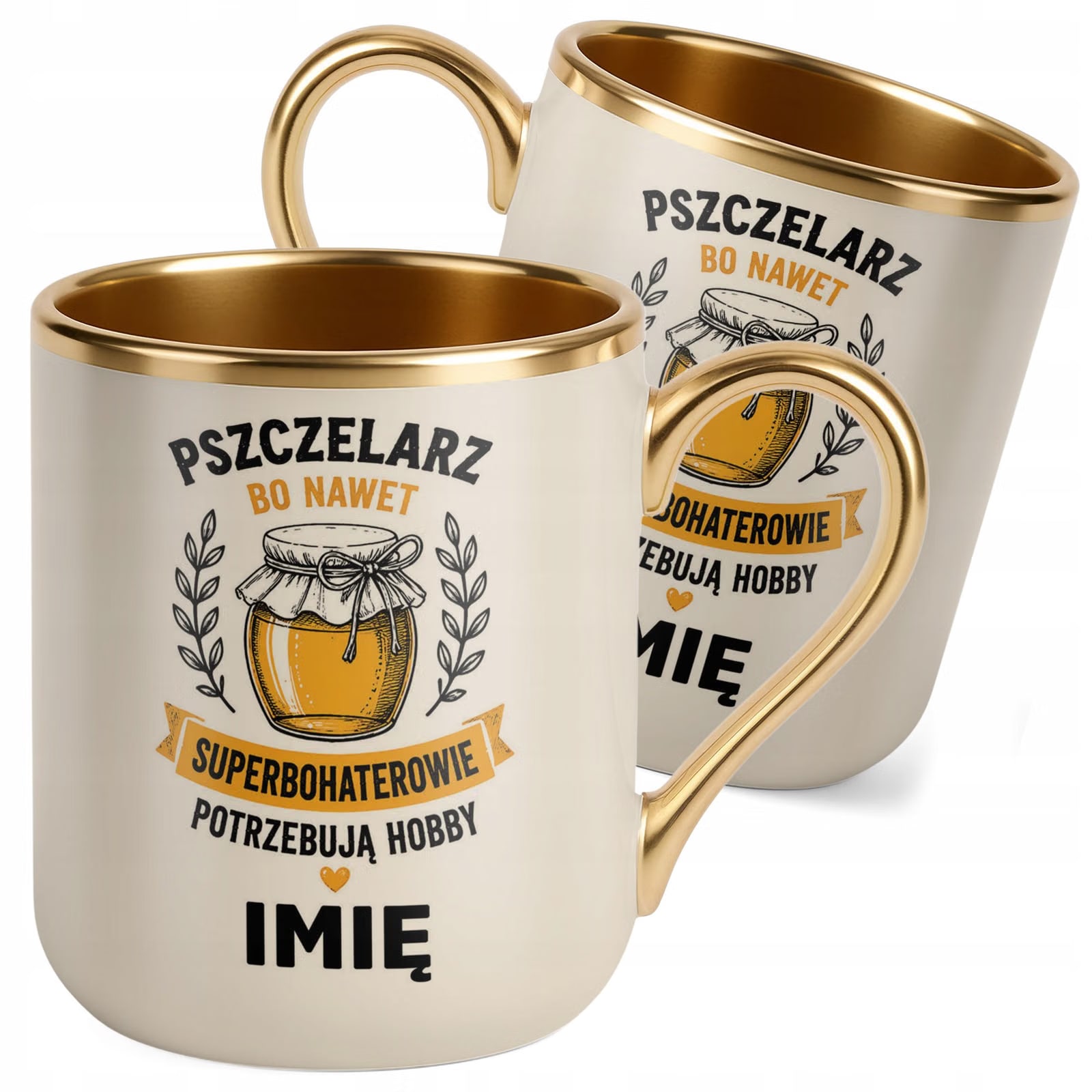 Kubek Personalizowany z nadrukiem Premium Złoty Ecru Dla Pszczelarza