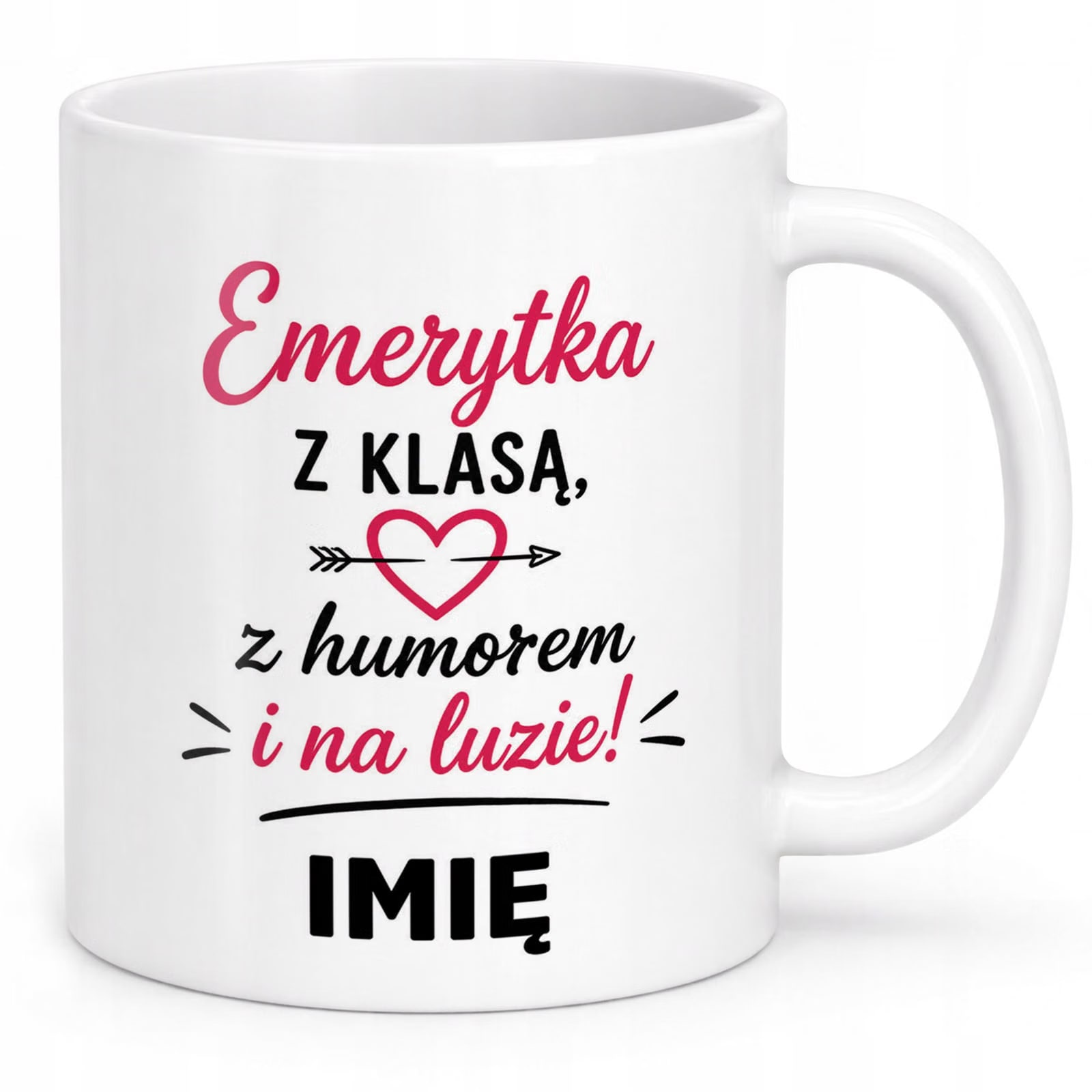 Biały Kubek Personalizowany z Nadrukiem Emerytura Dla Emerytki Prezent