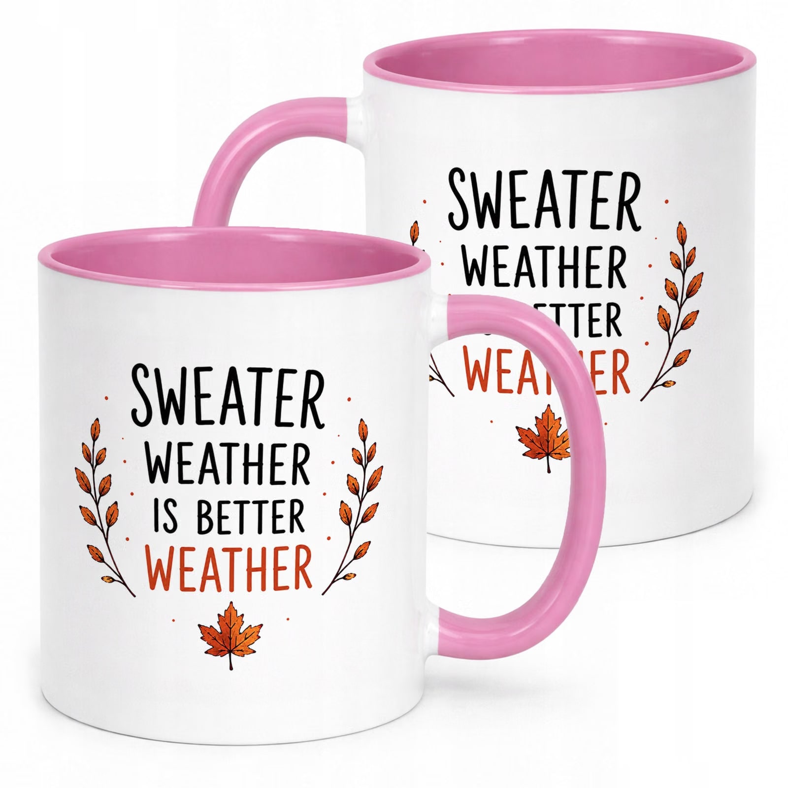 Różowy Kubek z nadrukiem Jesienny Jesień Sweater weather Prezent