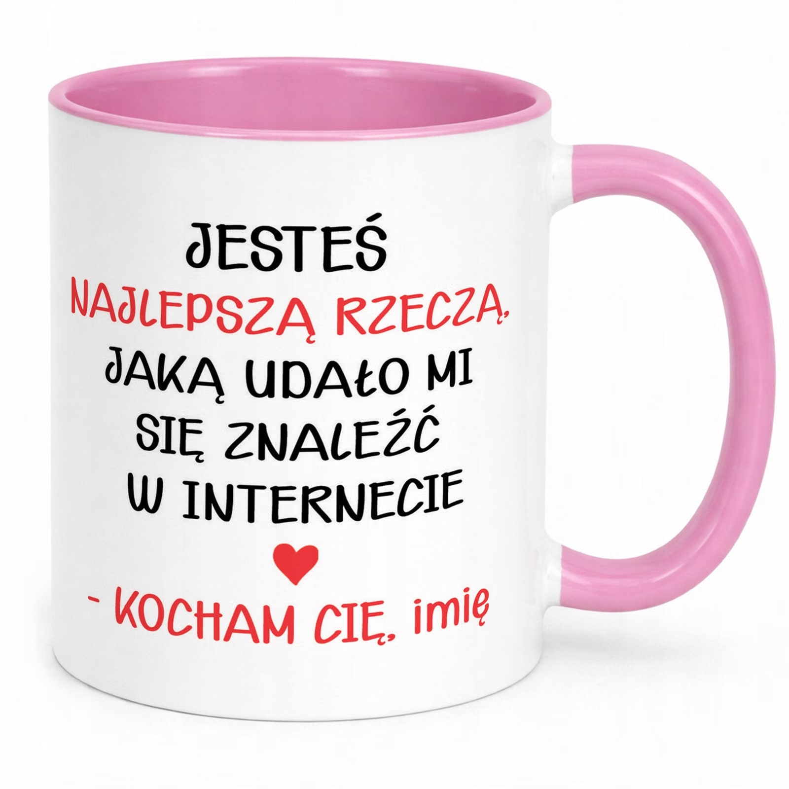 Kubek Różowy Z Własnym Zdjęciem Imionami Serce Walentynki Prezent