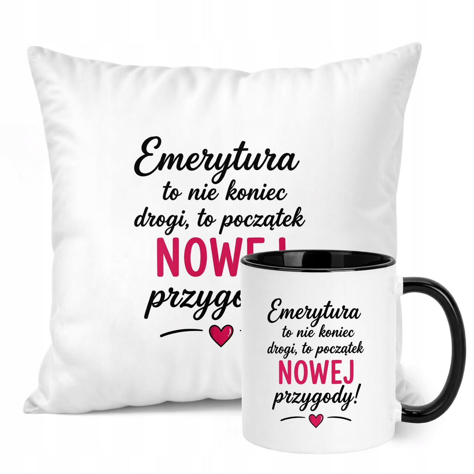 Zestaw Kubek Czarny Poduszka Z Nadrukiem Emerytura Dla Emerytki Prezent