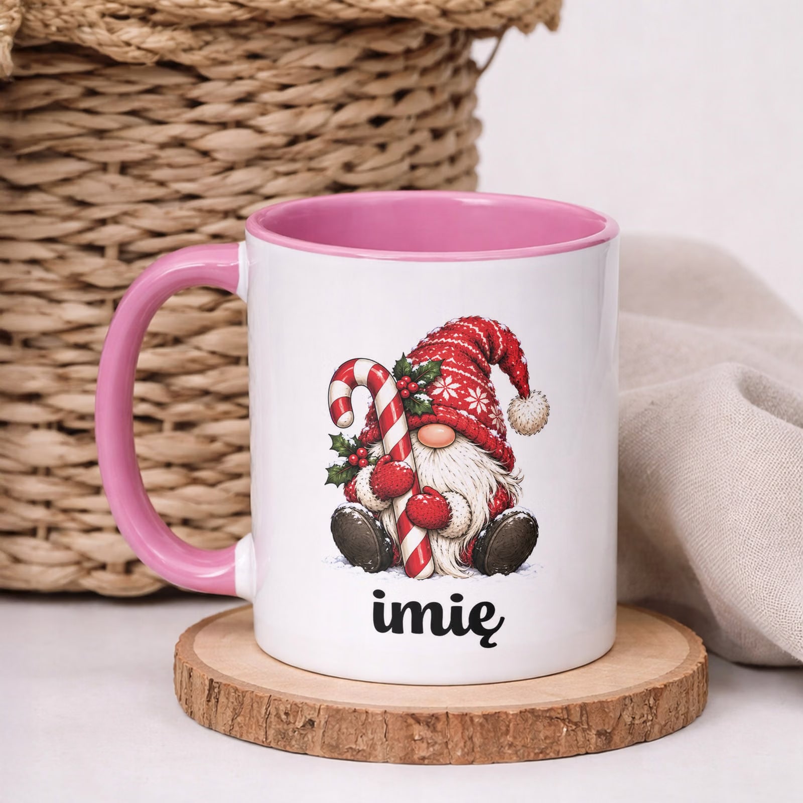 Kubek Różowy Personalizowany z Nadrukiem Boże Narodzenie Święta Prezent