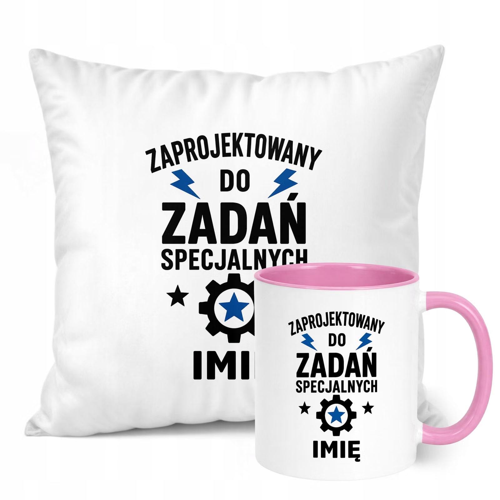 Zestaw Personalizowany Kubek Różowy Poduszka Dzień Chłopaka Z Nadrukiem