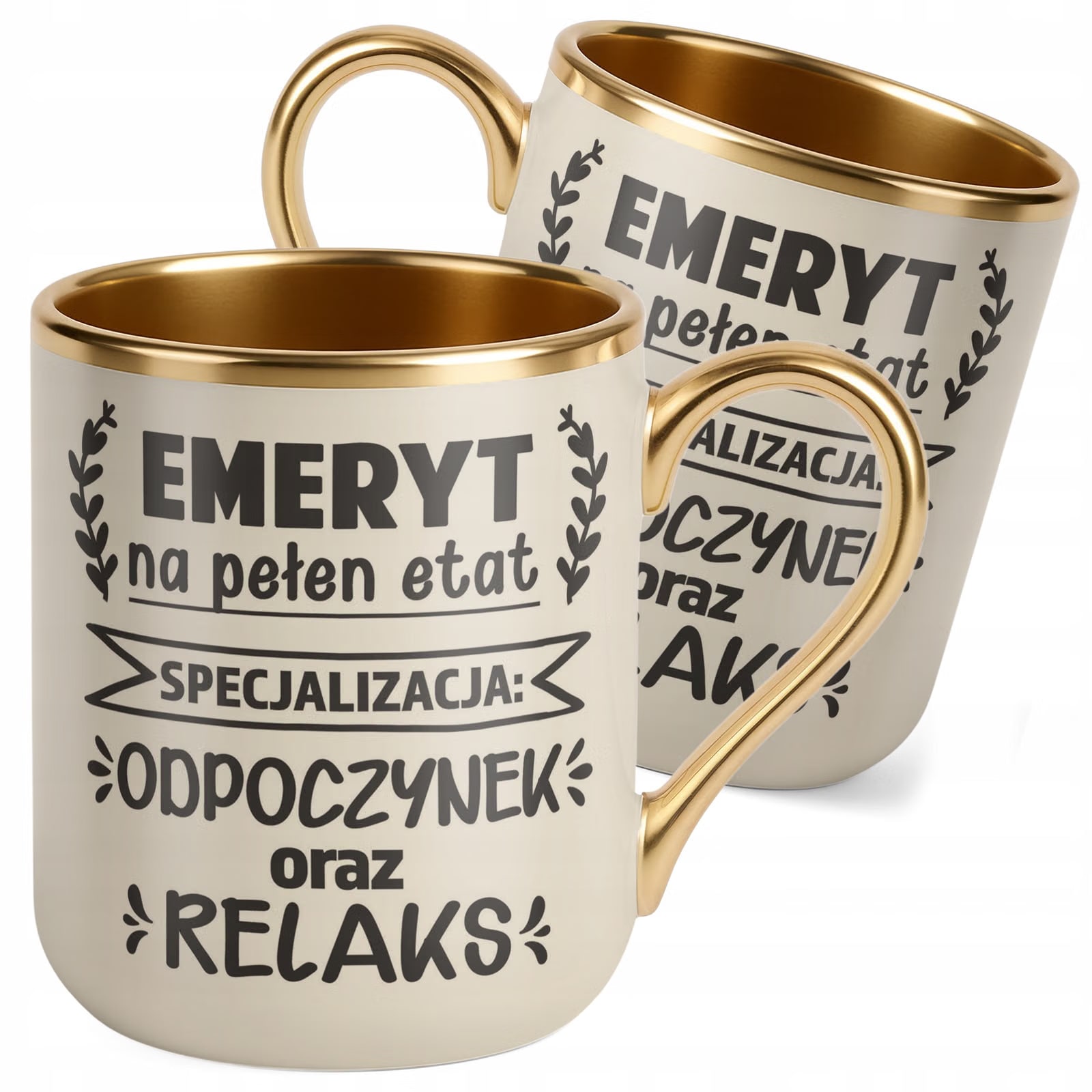 Kubek Premium Złoty Ecru Z okazji Emerytury Dla Emeryta Prezent